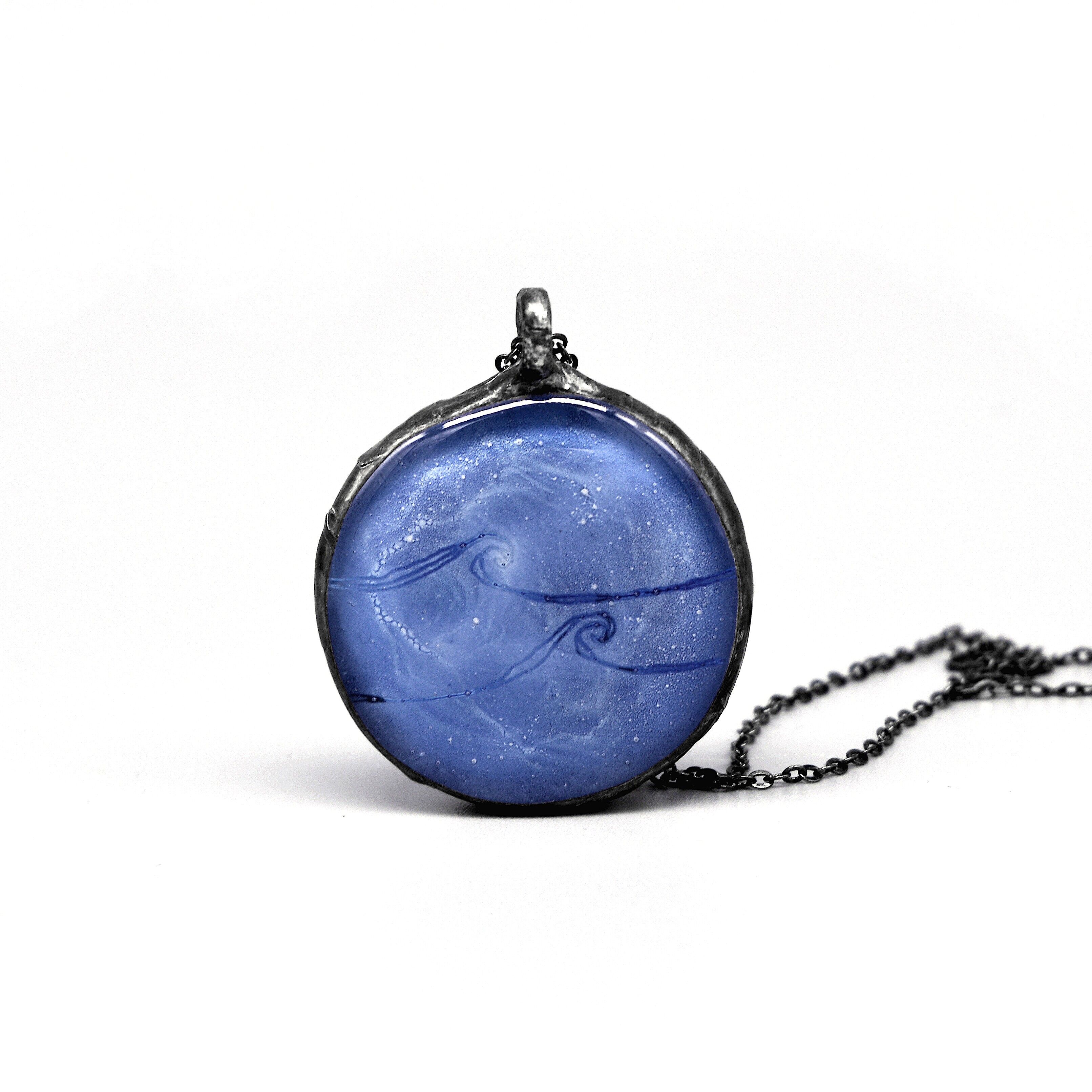 Blue Waves Pendant, Glass and Tin