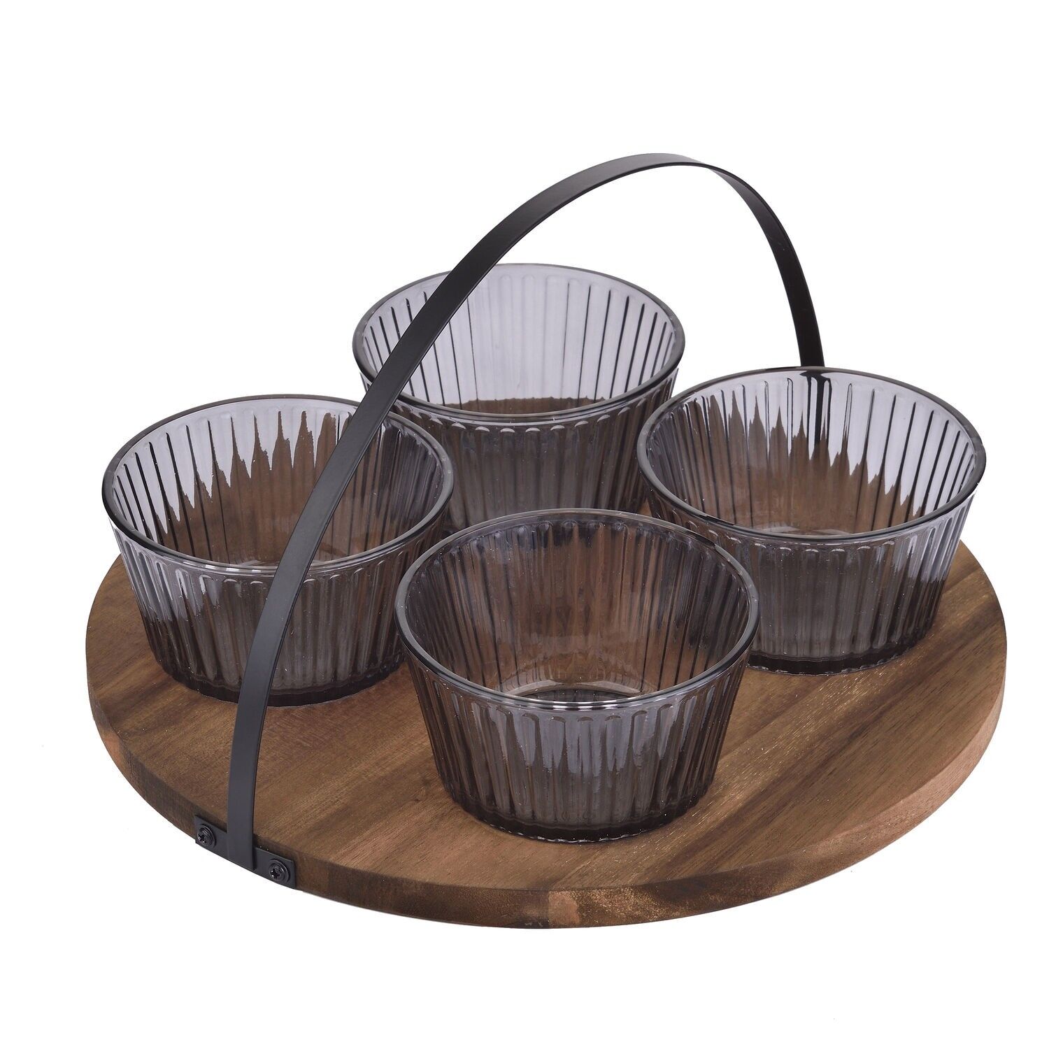 Bols Apéritif en verre et support en bois x4