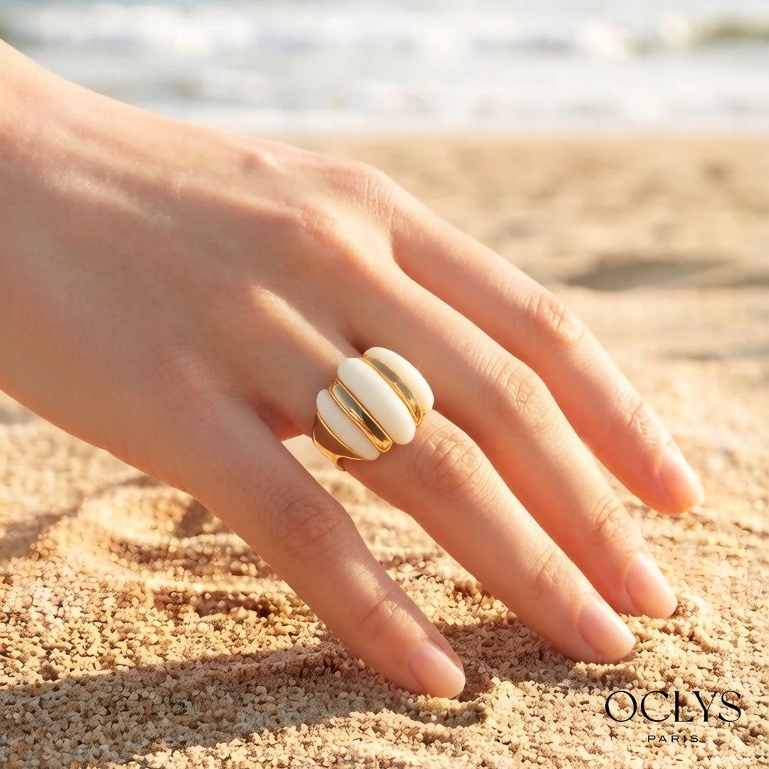 Giulia Gold Stainless Steel Enamel Ring