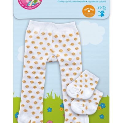 Medias de muñeca con calcetines, lunares dorados, talla. 28-35 cm