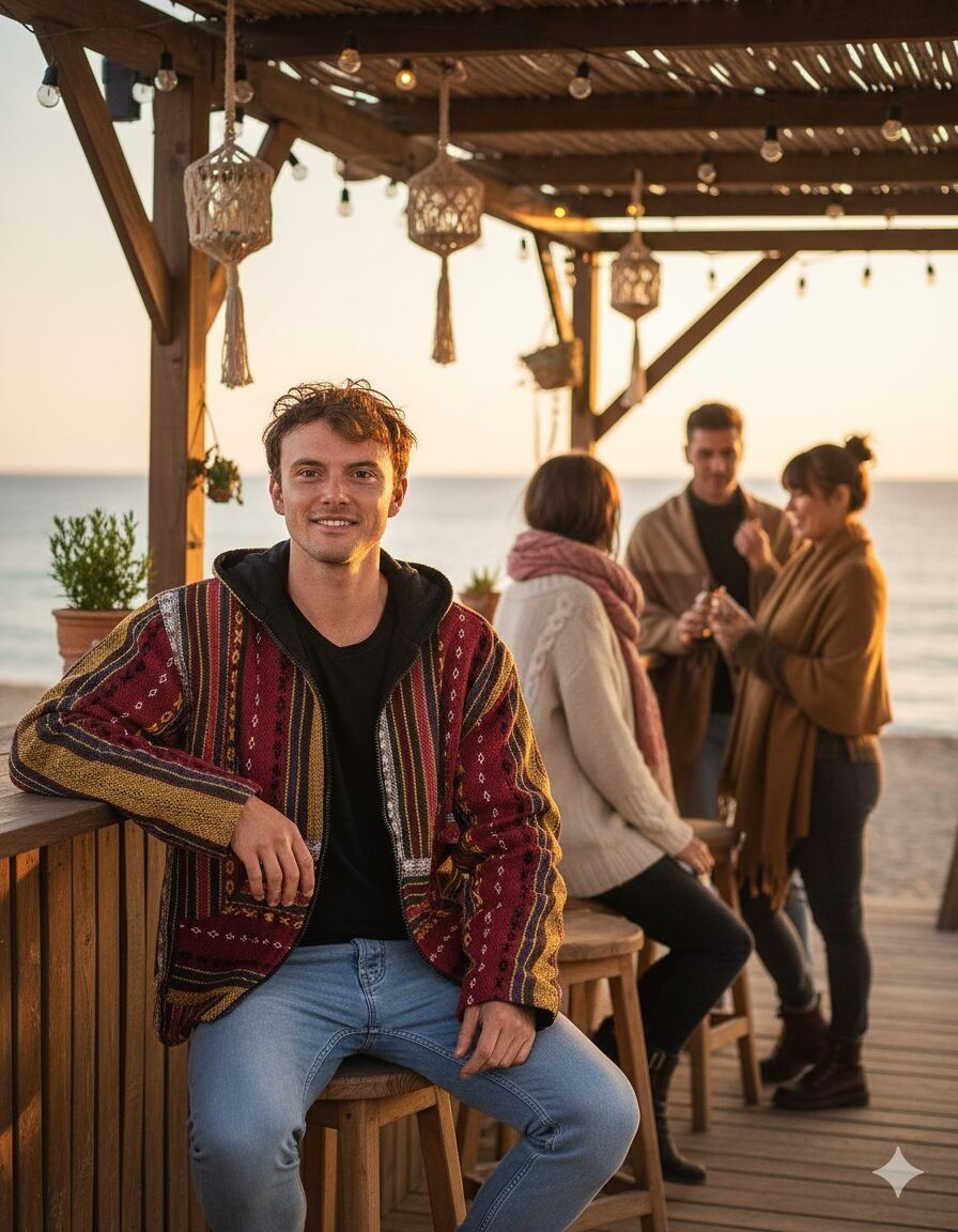 Chaqueta hippie étnica con forro polar artesanal | Kimago