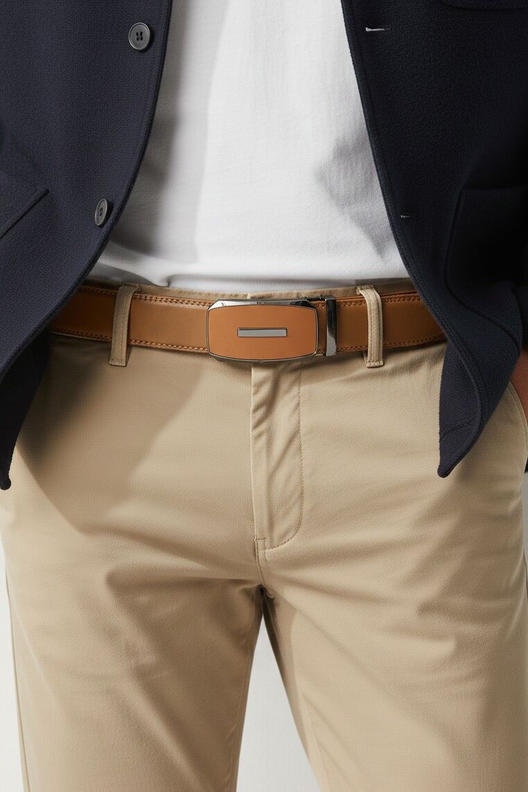 Ceinture automatique homme sans trous en croûte de cuir de vachette CAU35-4095