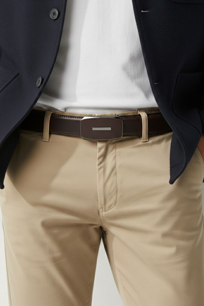 Ceinture automatique homme sans trous en croûte de cuir de vachette CAU35-4095