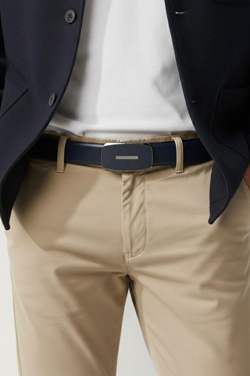 Ceinture automatique homme sans trous en croûte de cuir de vachette CAU35-4095