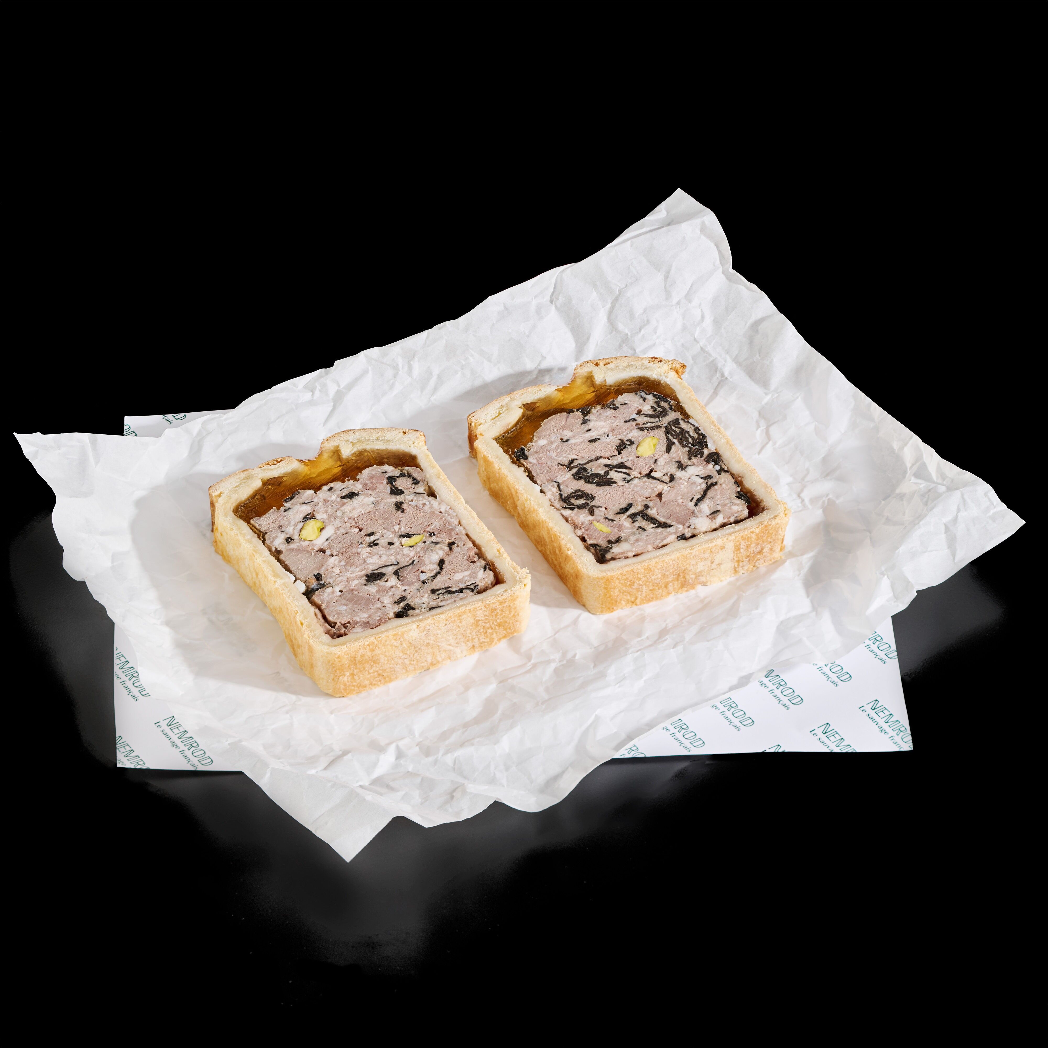 Tranche Pâté en croûte 3 Gibiers Trompettes de la Mort et Pistache - 10 x 2 pièces