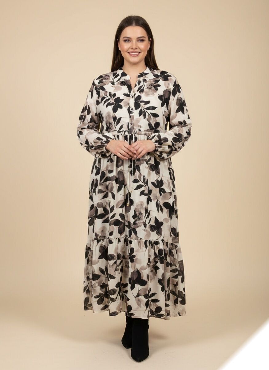 Vestido largo con estampado floral y cinturón ajustable - F2660 - Lusa Mode