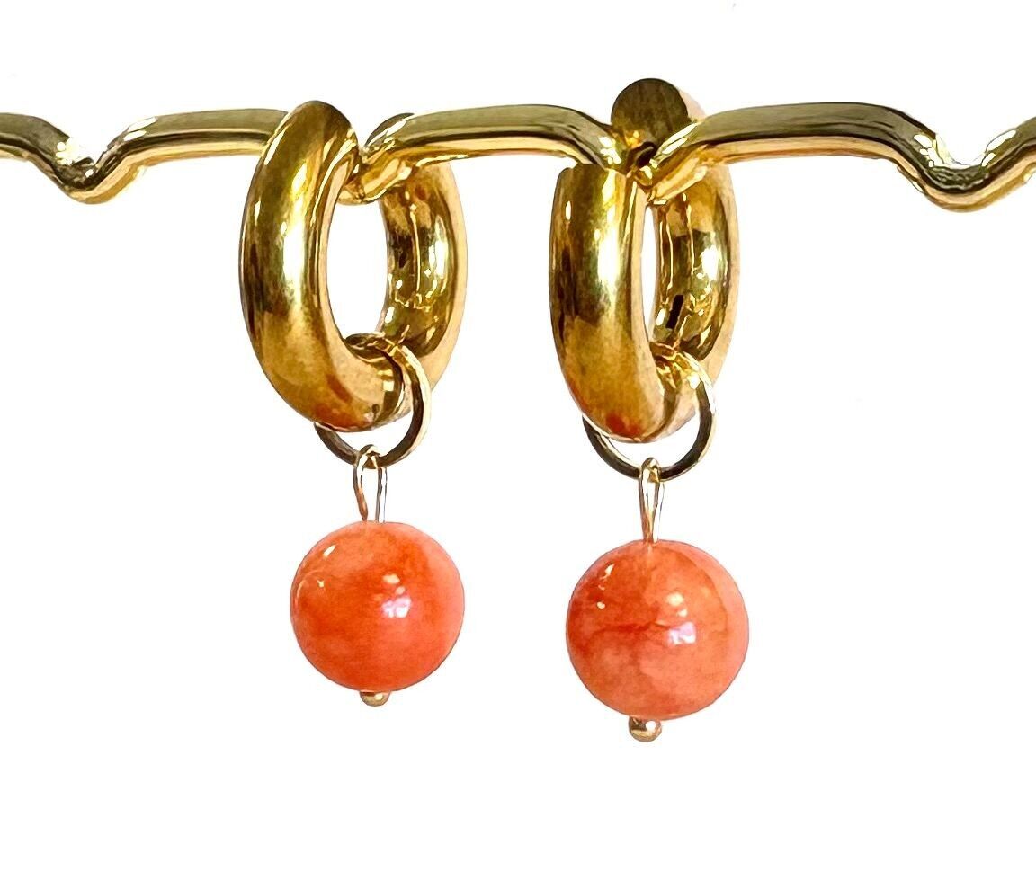 Earrings gold orange jade