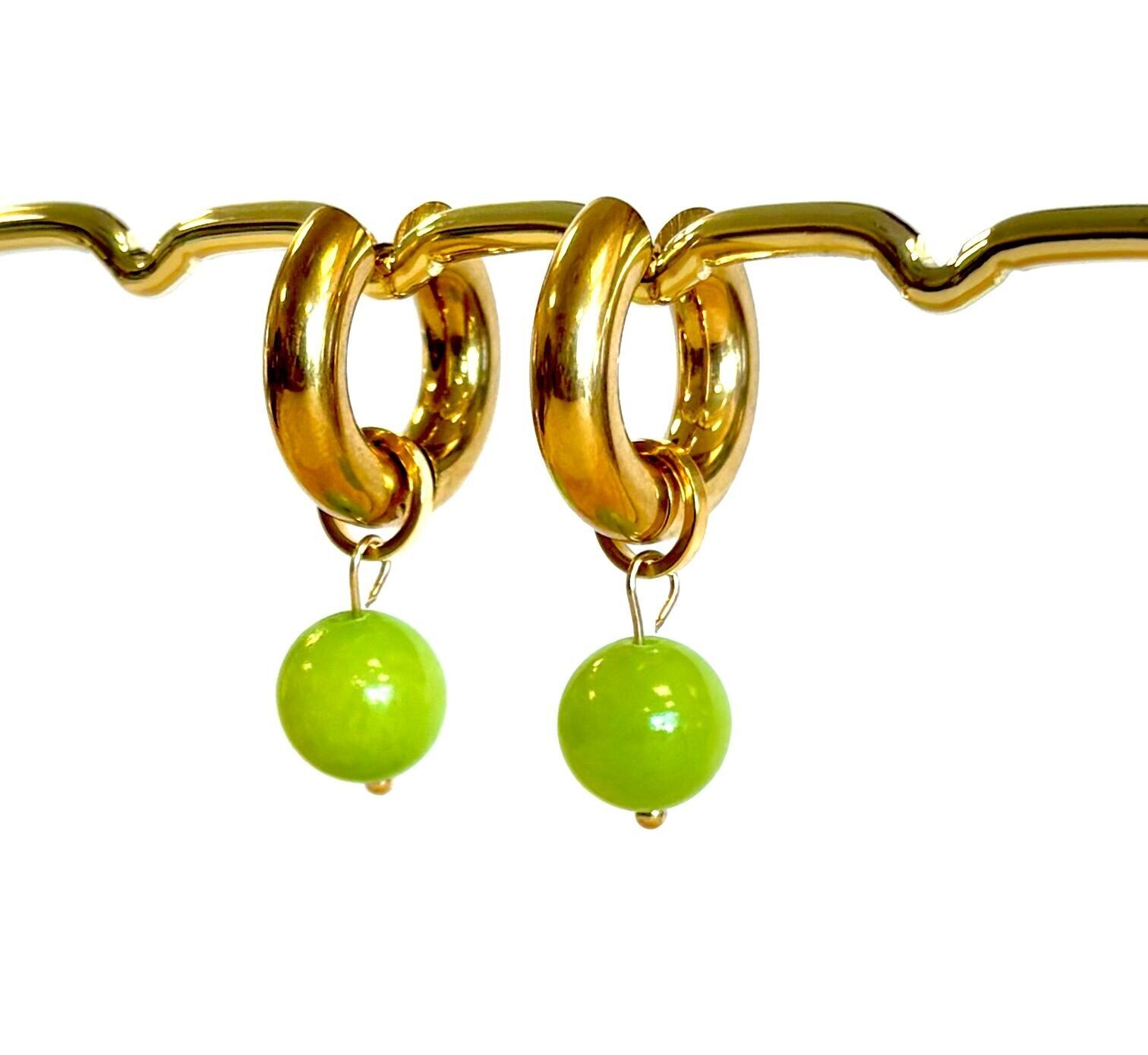 Earrings gold light green topaz