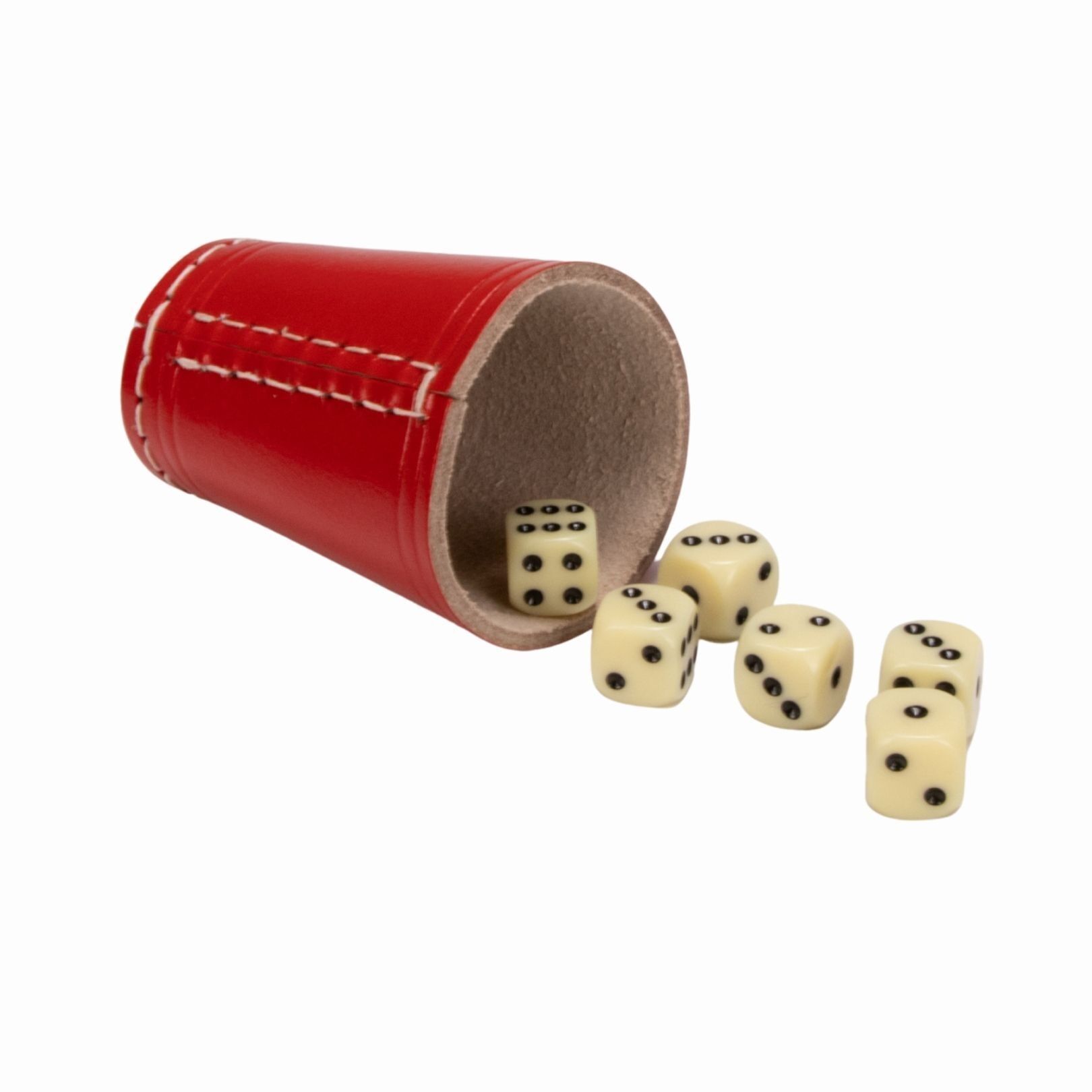 Würfelbecher rot (echt Leder) Standard (9 cm) mit 6 Würfeln 5903