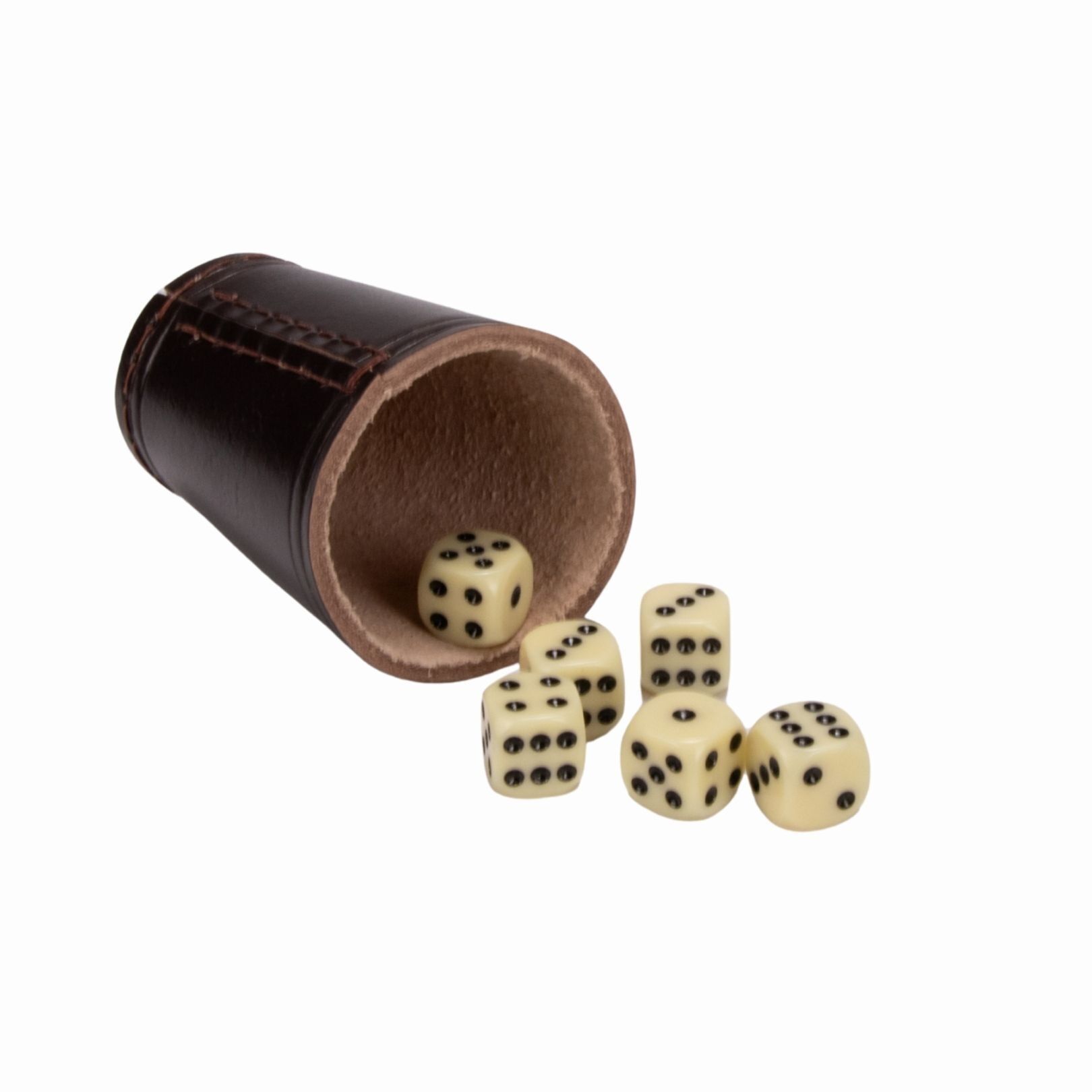 Portadadi marrone (vera pelle) standard (9 cm) con 6 dadi 5905