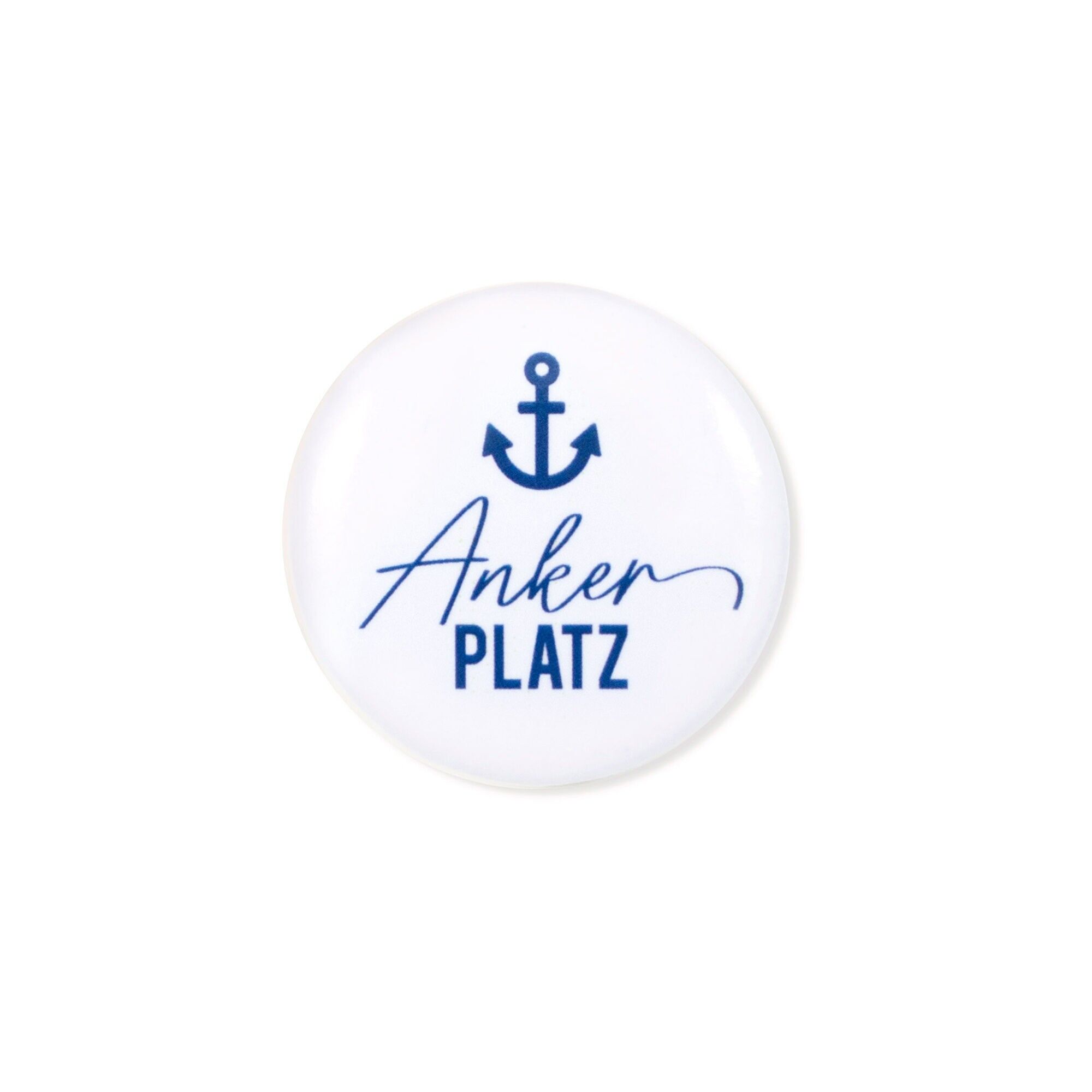 "Anchorage" Magnet – Maritime anchor motif with lettering – Blue/White – Ø 3.7 cm – Refrigerator & Whiteboard