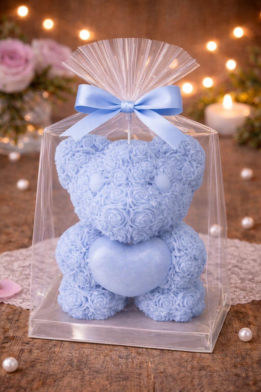 Bougie-Gros Ours-parfumé-Bleu ciel -260g