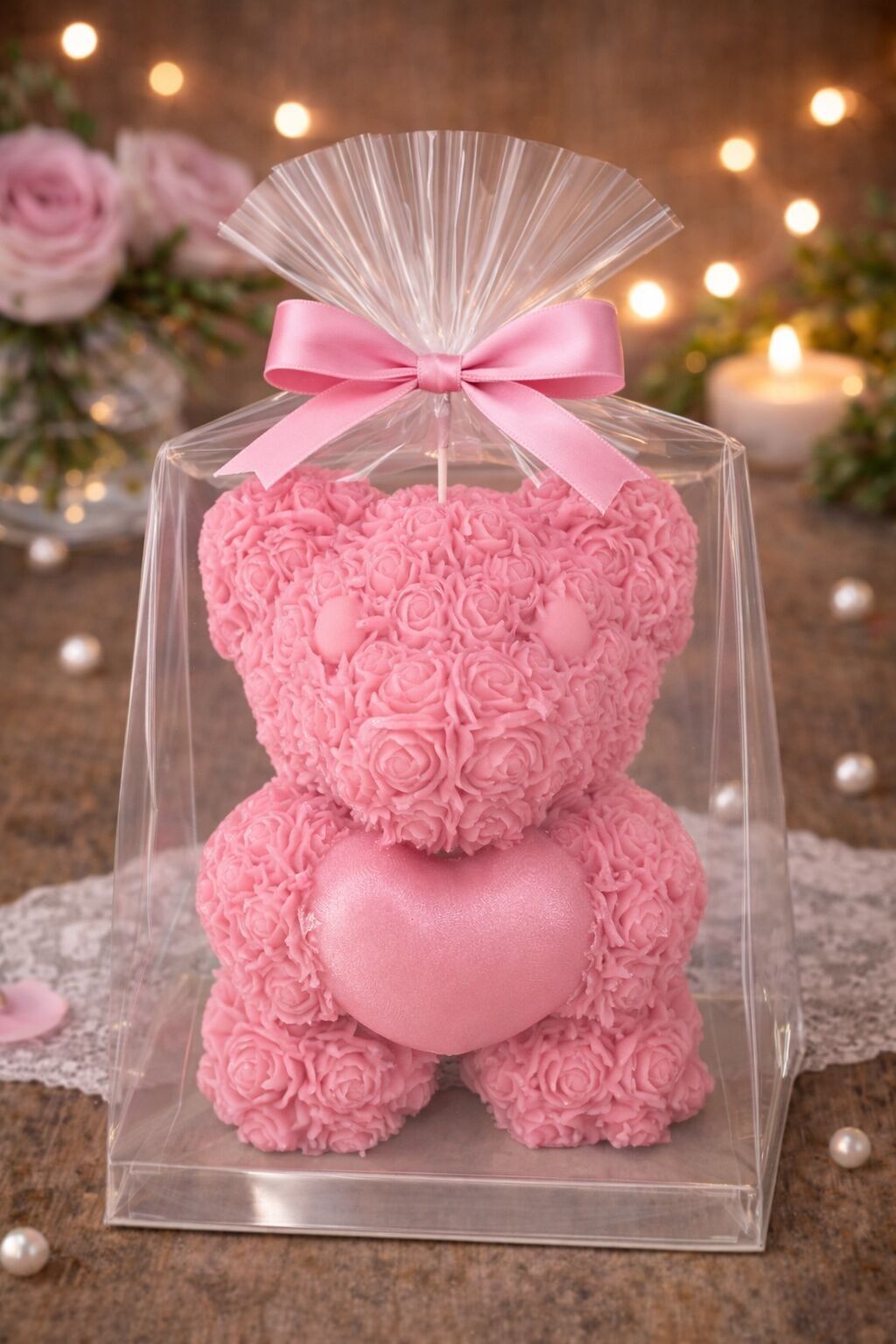 Bougie-Gros ours-parfumé-Rose-260g