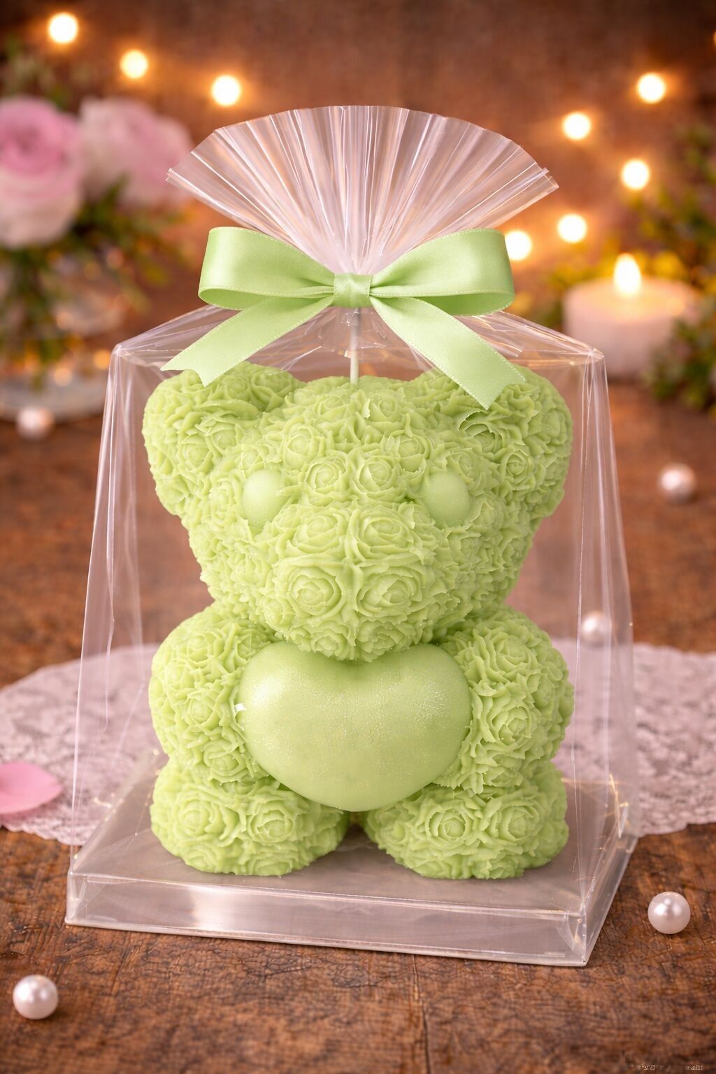Bougie-Gros Ours-parfumé-vert clair