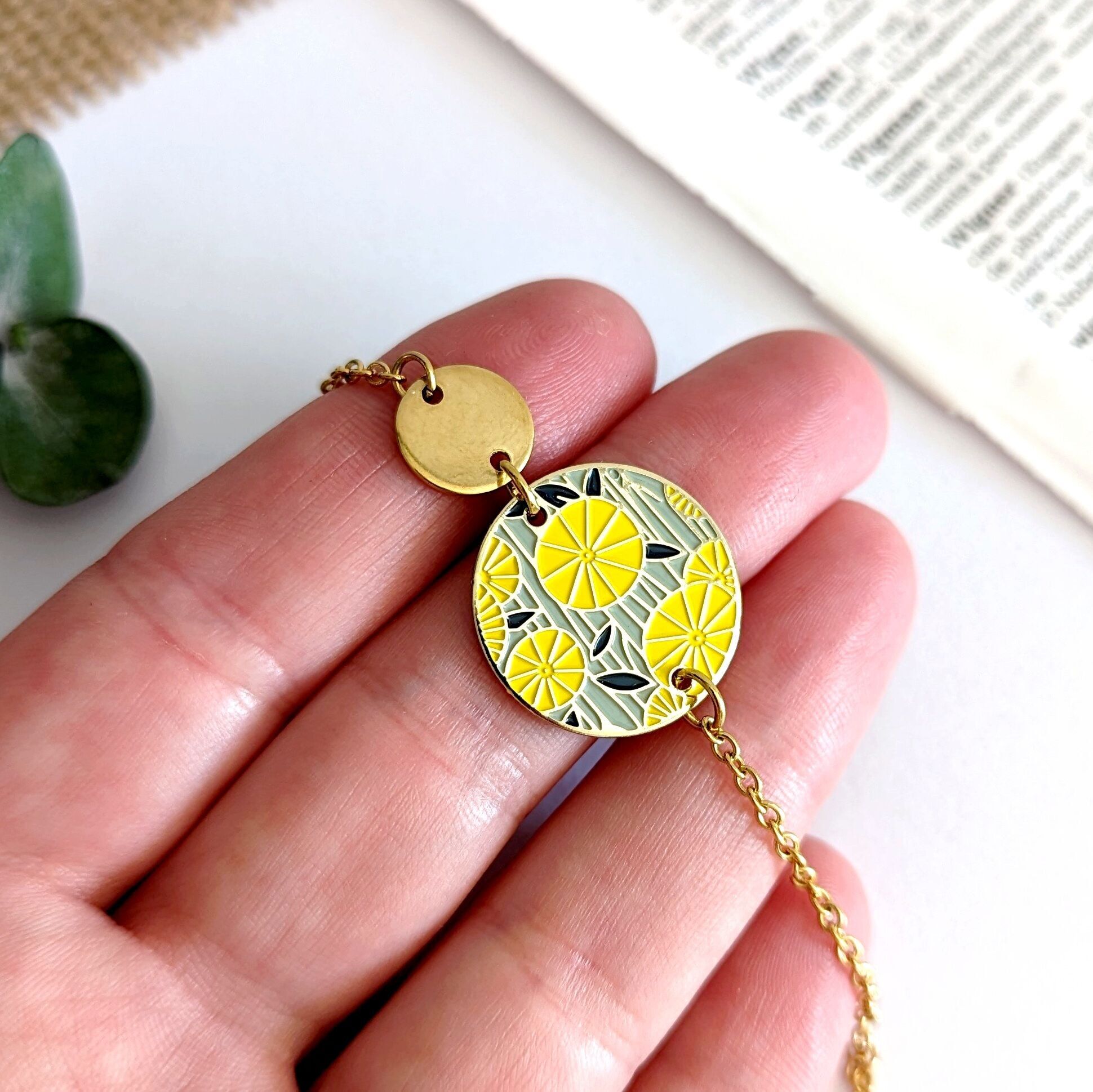 Yellow enamel bracelet for women