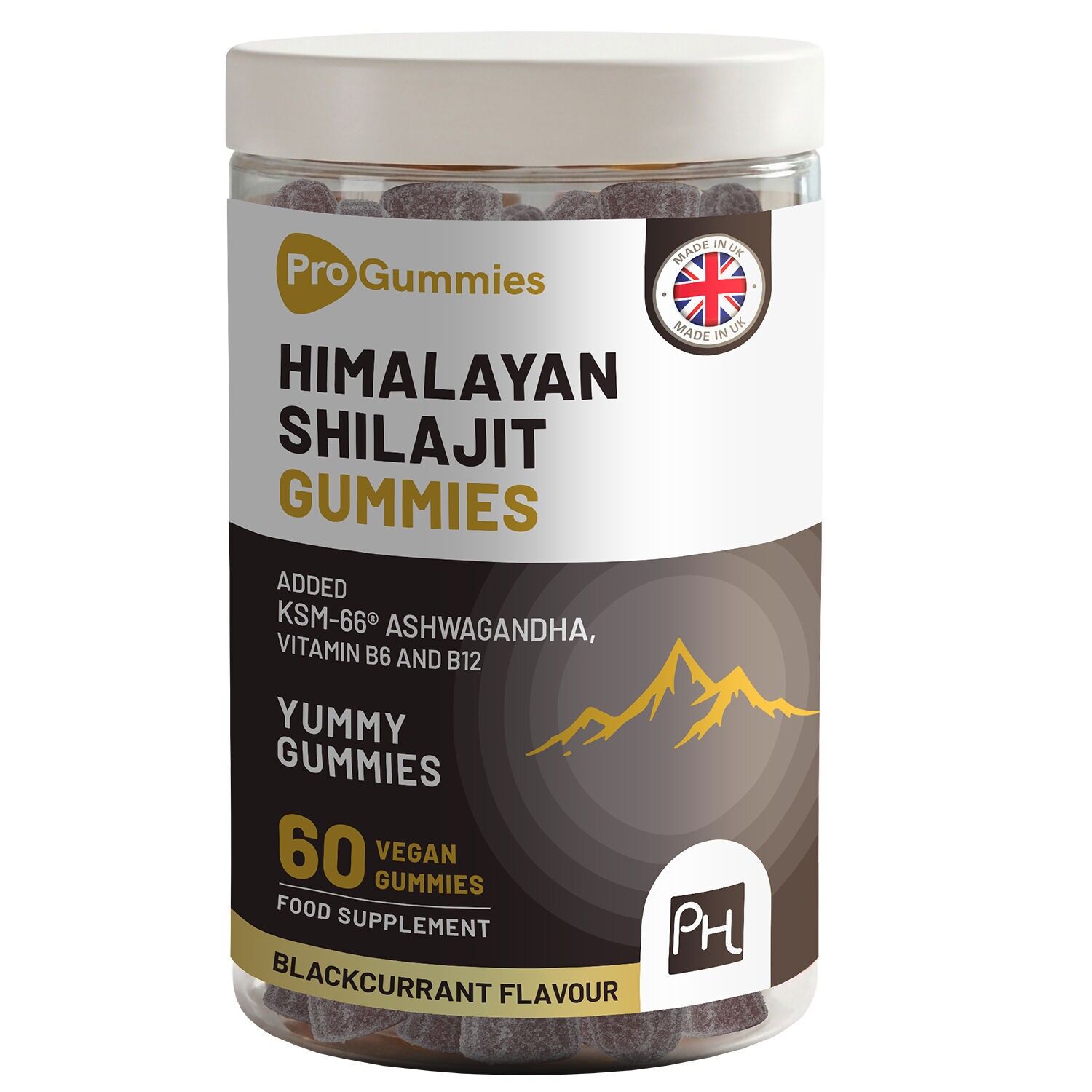 Gomitas de Shilajit del Himalaya 3000 mg con Ashwagandha KSM-66, vitamina B6 y B12 - 60 gomitas veganas
