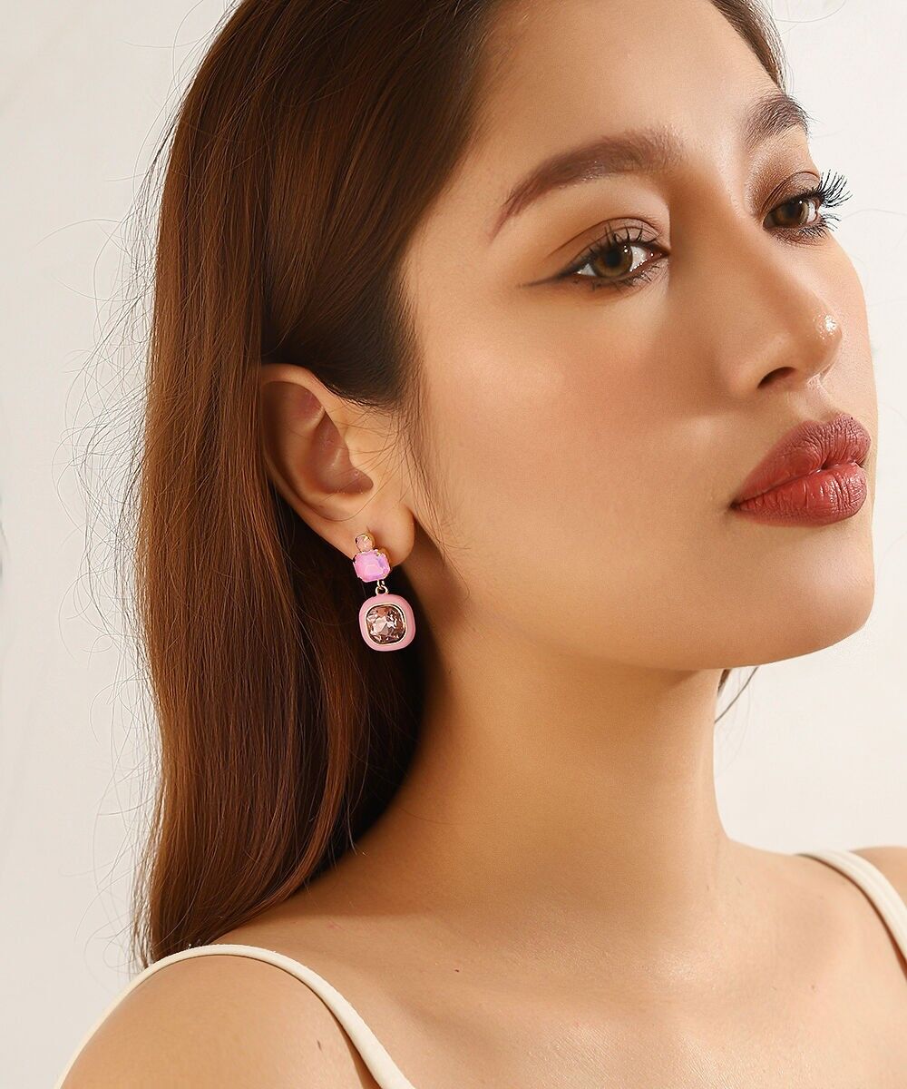 Boucles d’oreilles à clou strass carré émaillé – 26PEBOL009
