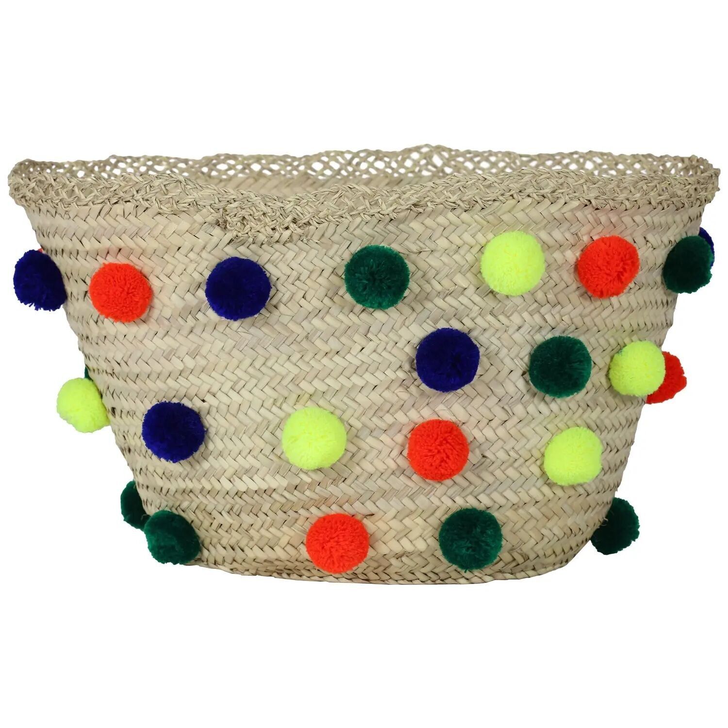 Artisan Pompom Moroccan Basket – Handwoven Eco-Friendly Storage