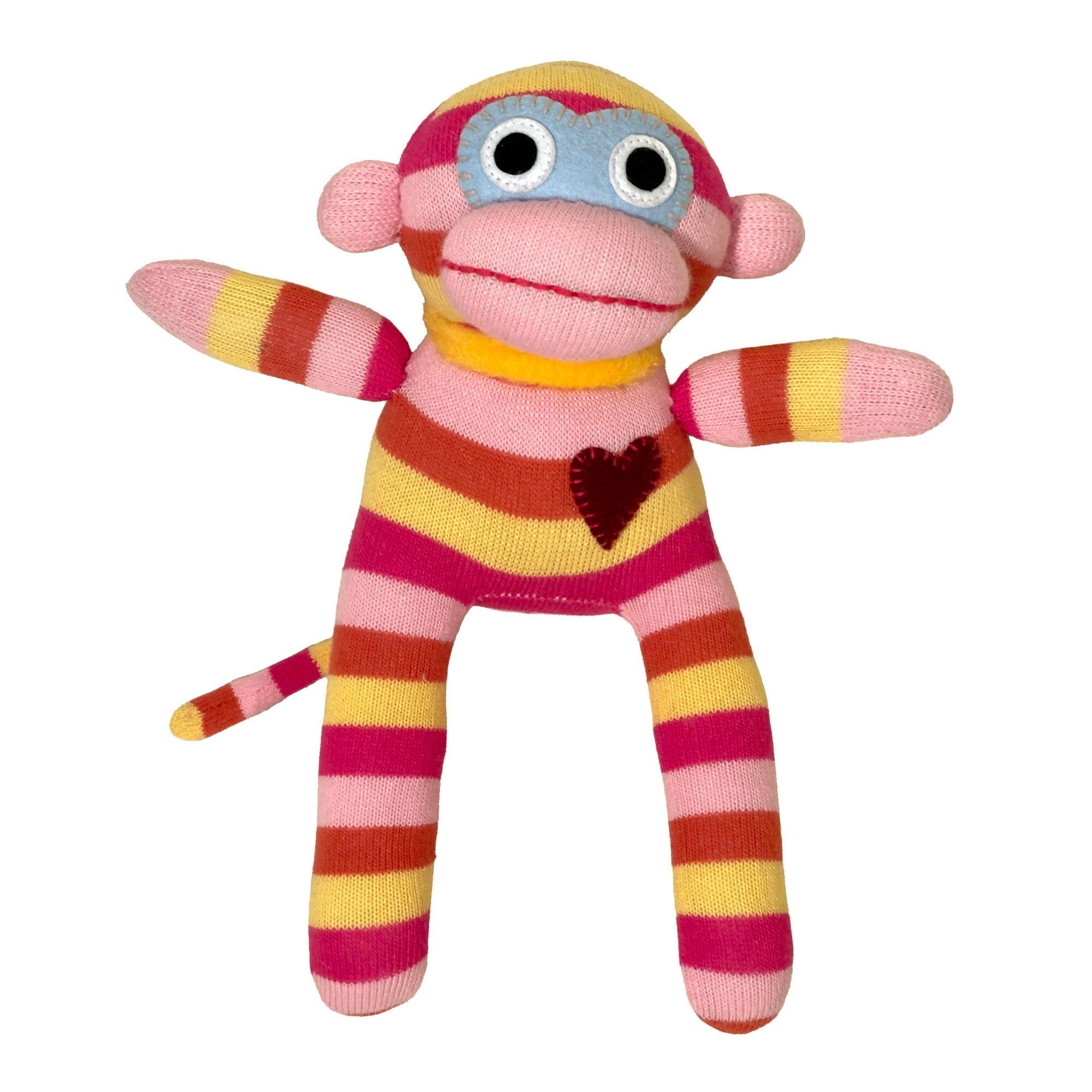 Kuscheltier Sockenaffe Mini Streifen rosa/gelb/orange