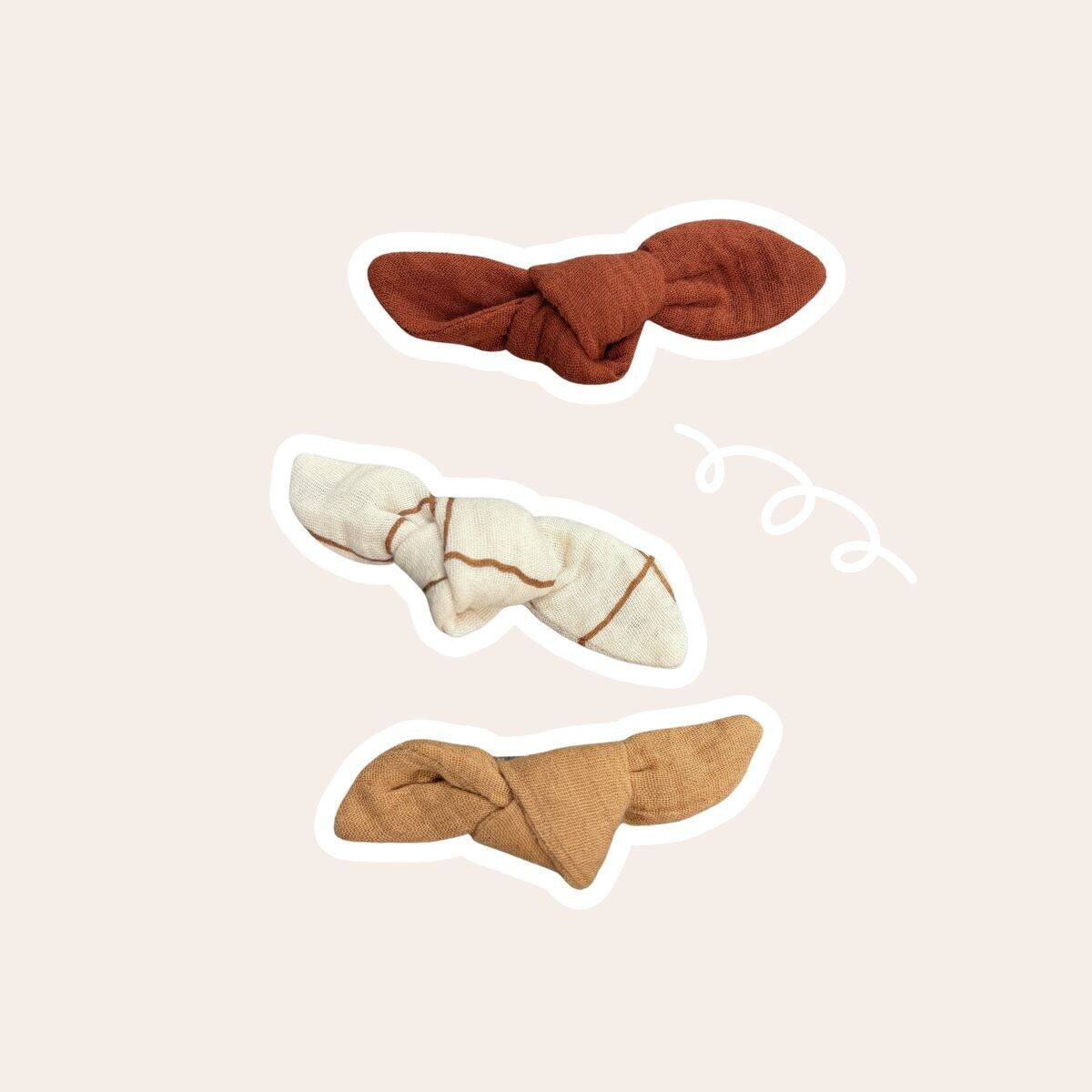 Lot de 3 barrettes clip en double gaze de coton A carreaux-toffee-camel