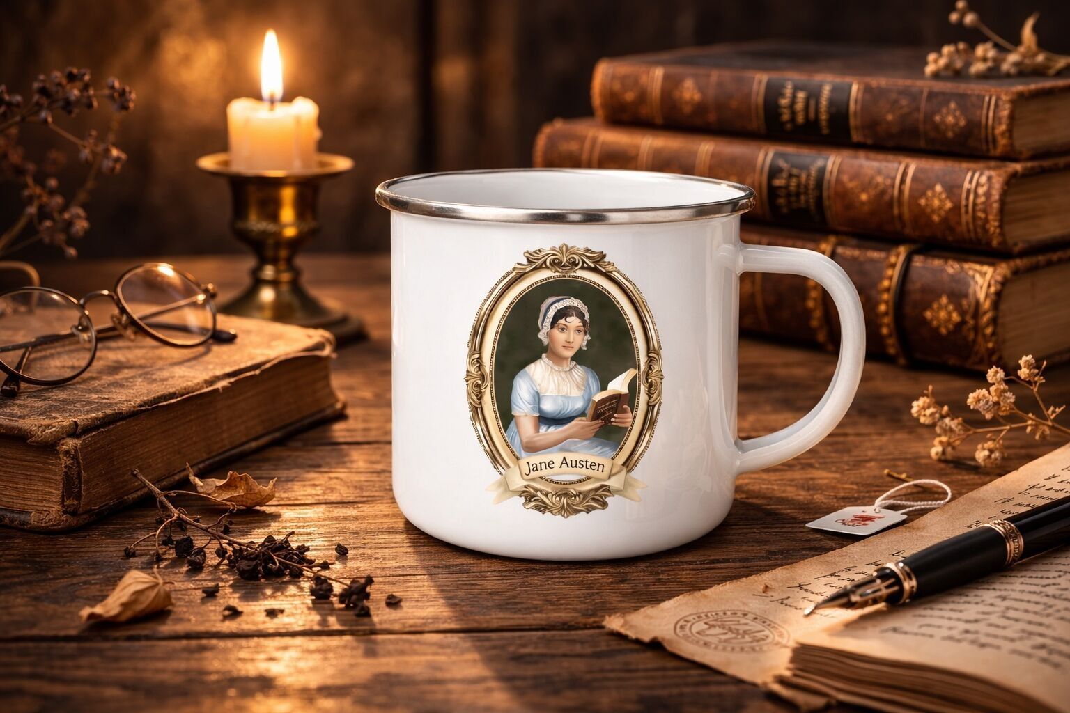 RETRO ENAMEL MUG JANE AUSTEN