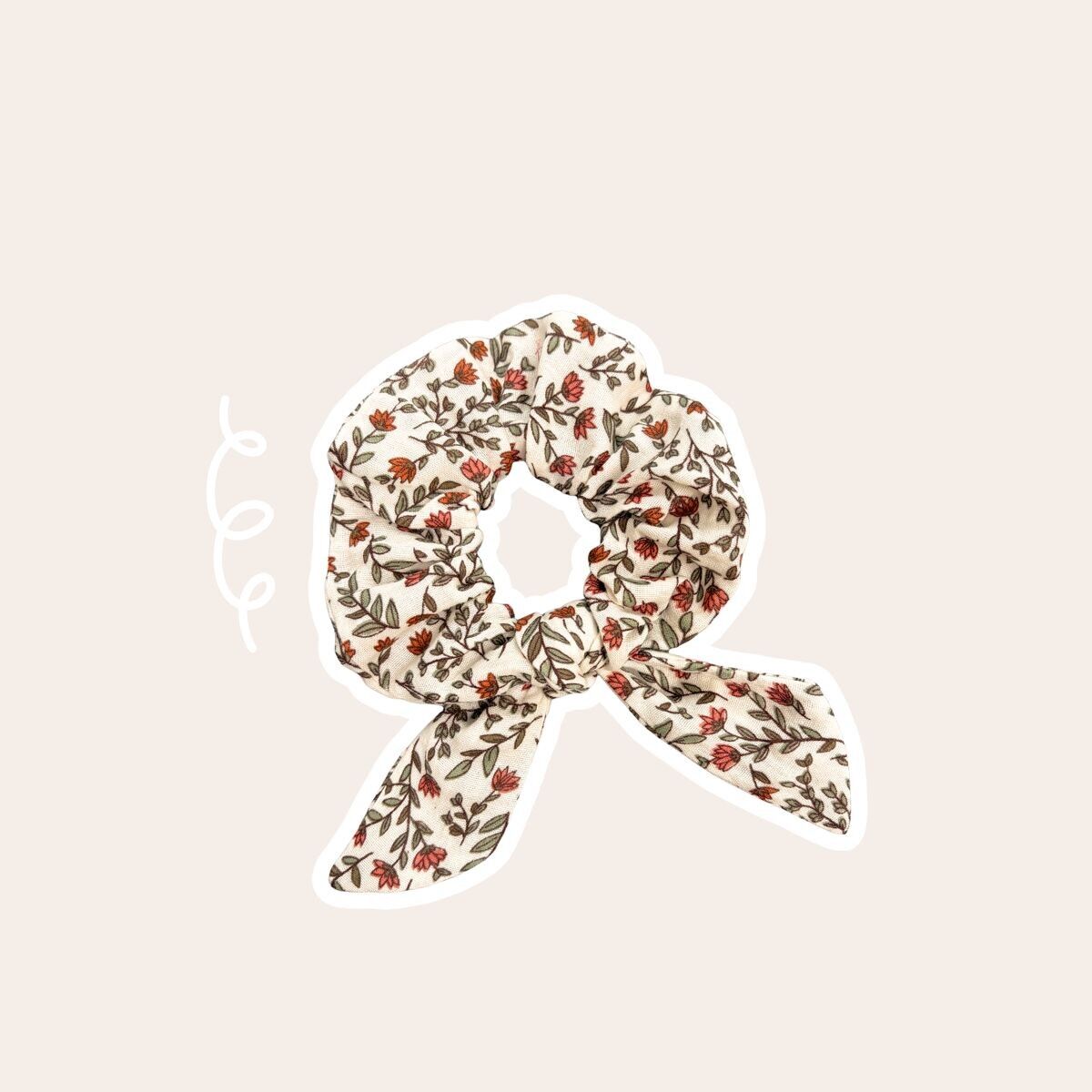 Chouchou adulte avec noeud uni double gaze de coton fleuri