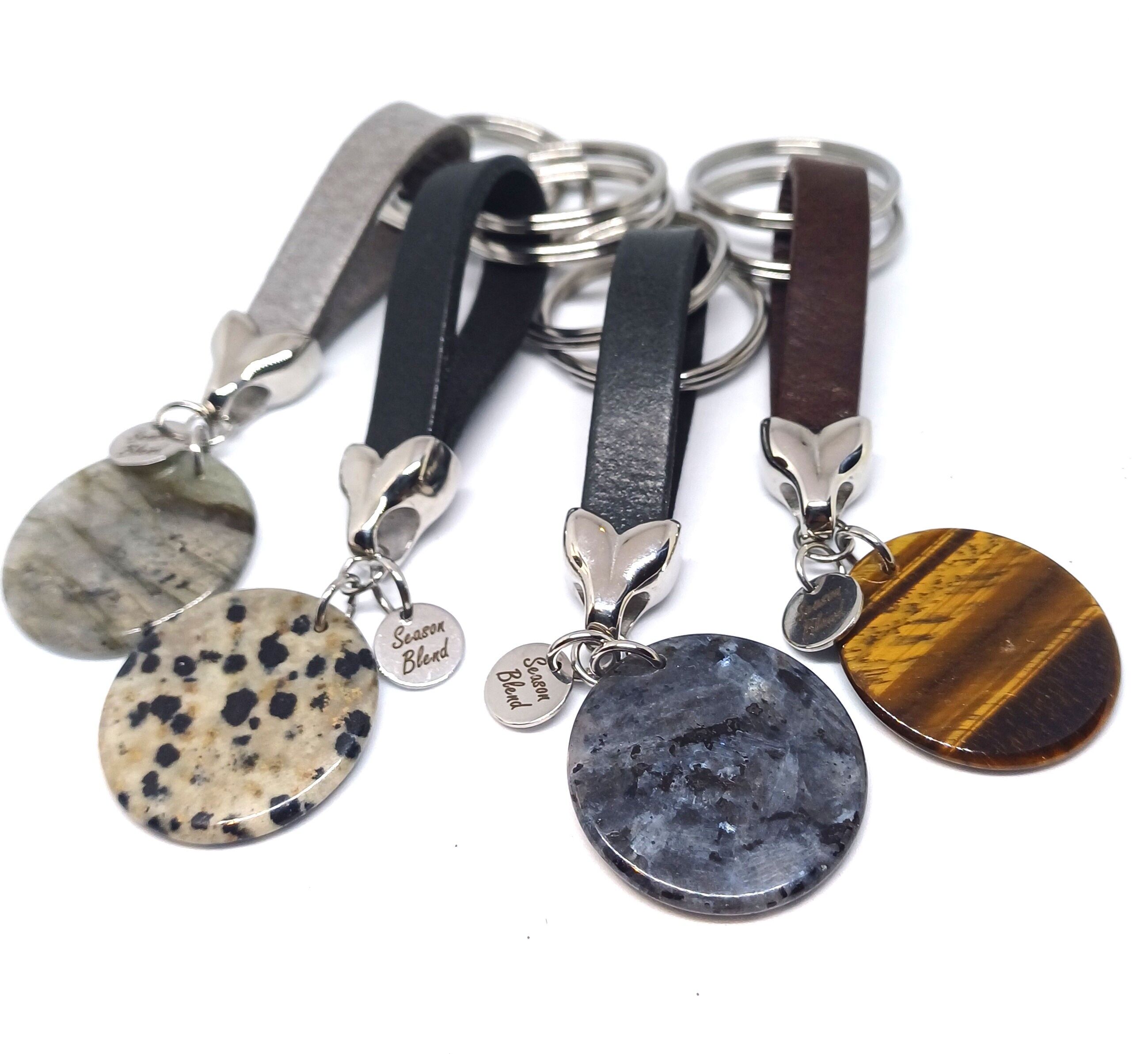 stainless steel keychain with round gemstone