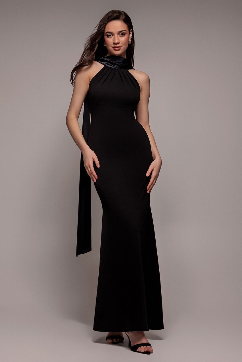 Satin-Maxikleid mit mehreren Bindebändern und Neckholder DR4973QZ