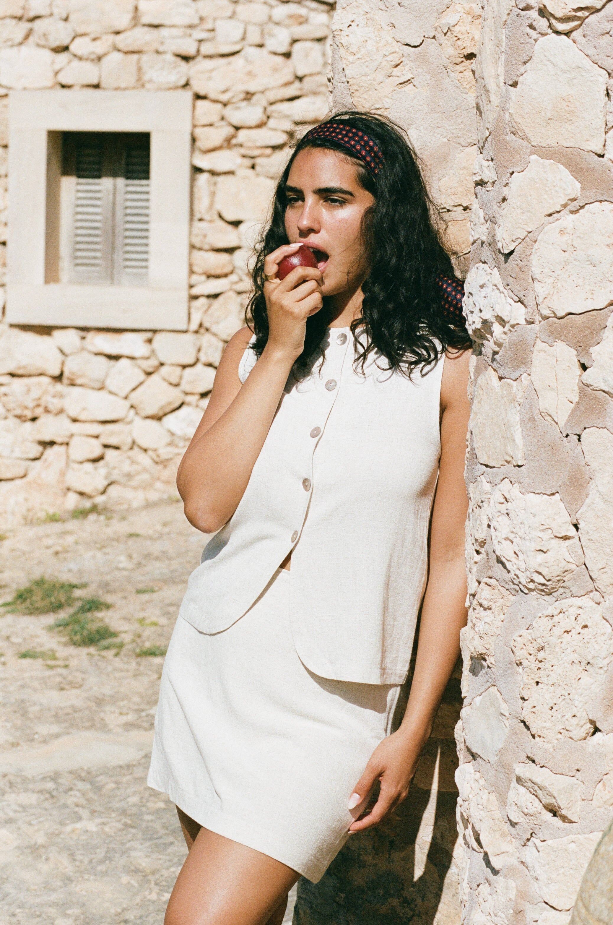 Linen button-up top - Beige