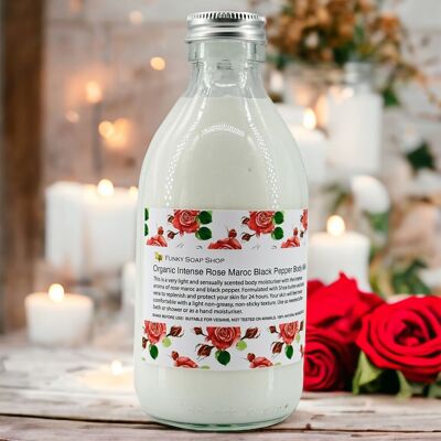 Latte per il corpo Intense Rose Maroc & Black Pepper BIOLOGICO, bottiglia di vetro da 250 ml
