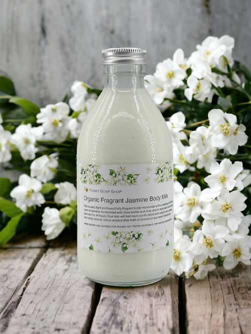 ORGANIC Fragrant Jasmine Body Milk, Glass Bottle of 250ml