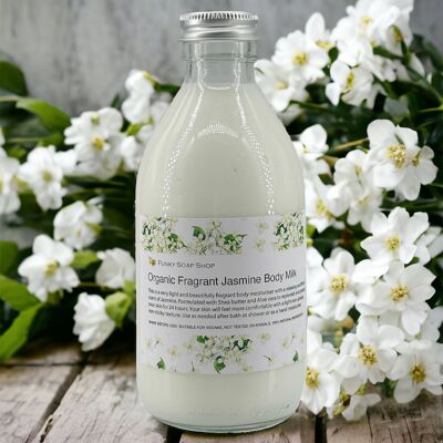 ORGANIC Fragrant Jasmine Body Milk, Glass Bottle of 250ml