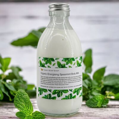 ORGANIC Energising Spearmint Body Milk, Glass Bottle of 250ml