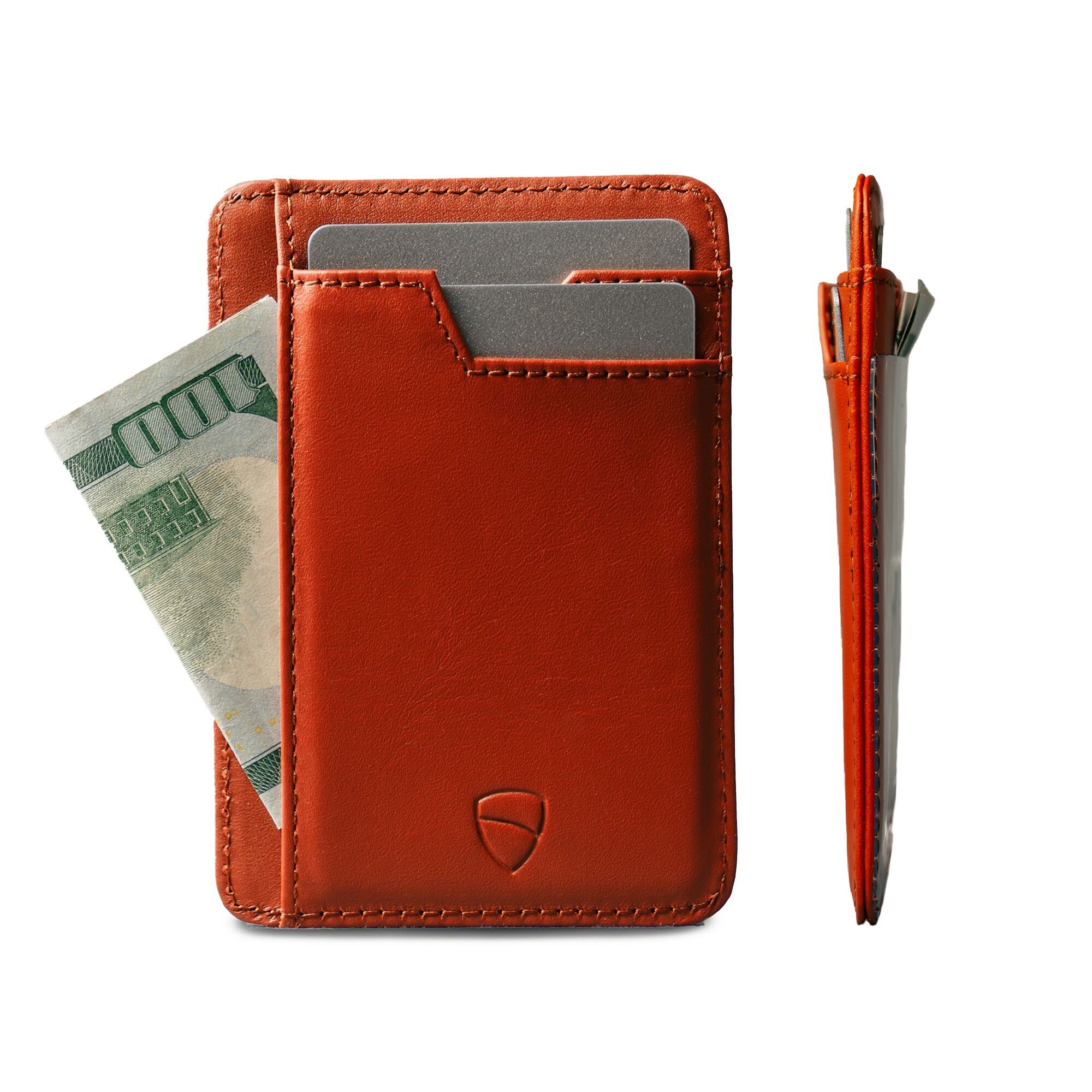 BRIXTON Slim RFID Wallet - Leather Card Holder with ID Window (Chestnut Brown)