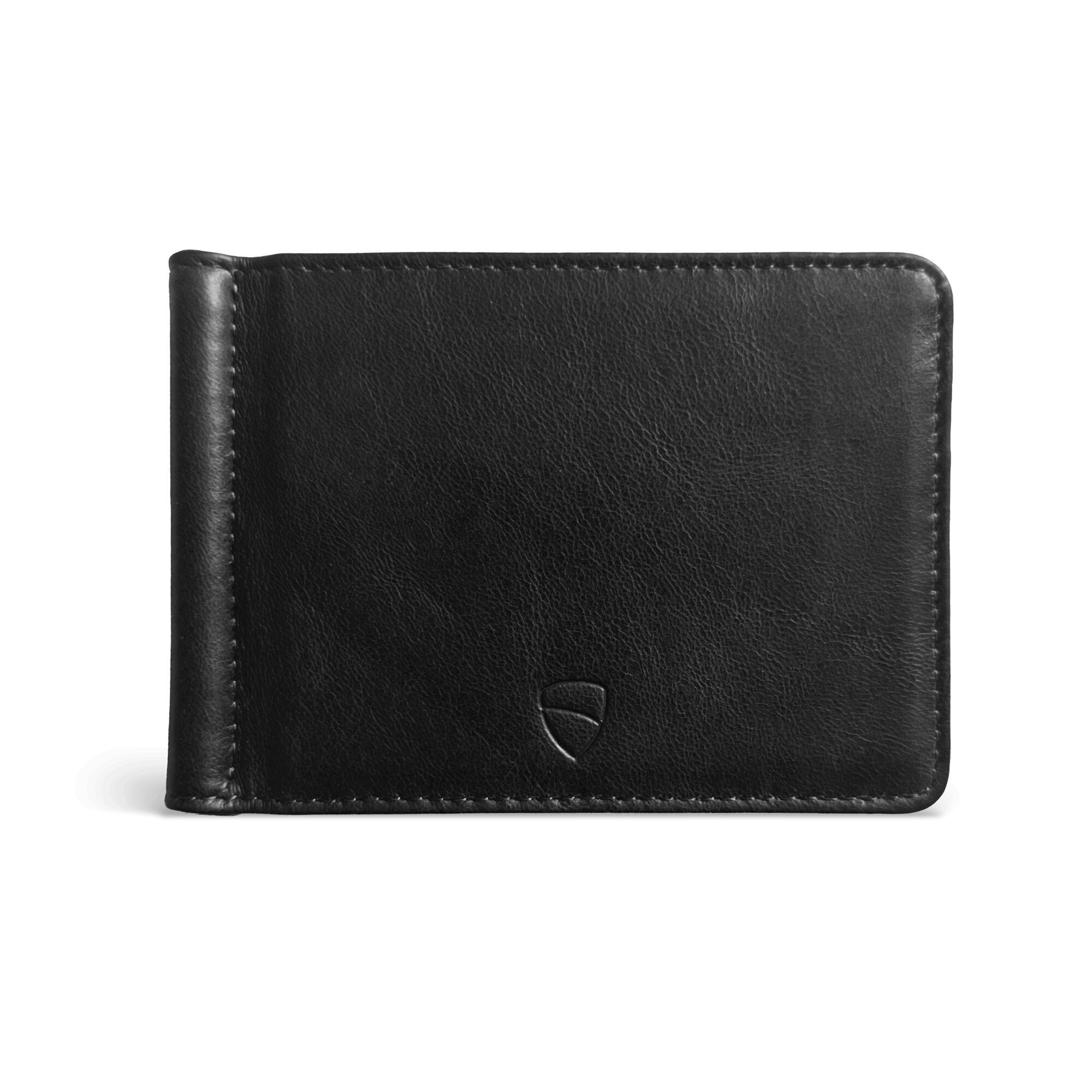 BROMPTON Slim Leather Wallet with Money Clip - Minimalist Front Pocket Card Holder (Black)