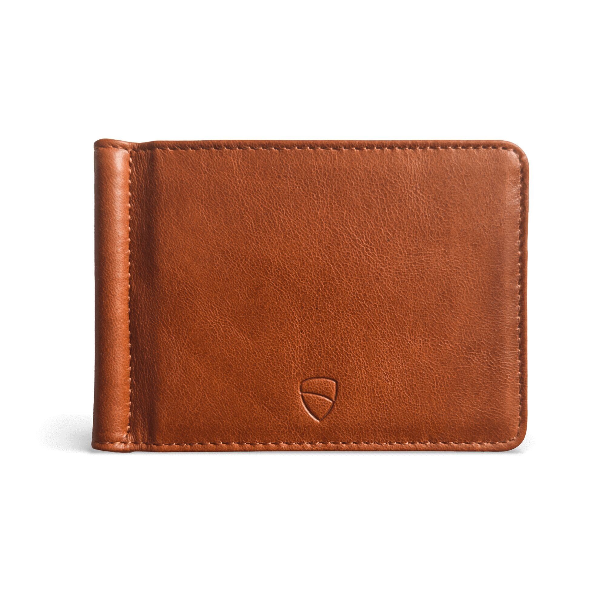 Portefeuille fin en cuir BROMPTON avec pince à billets - Porte-cartes minimaliste pour poche avant (Cognac)
