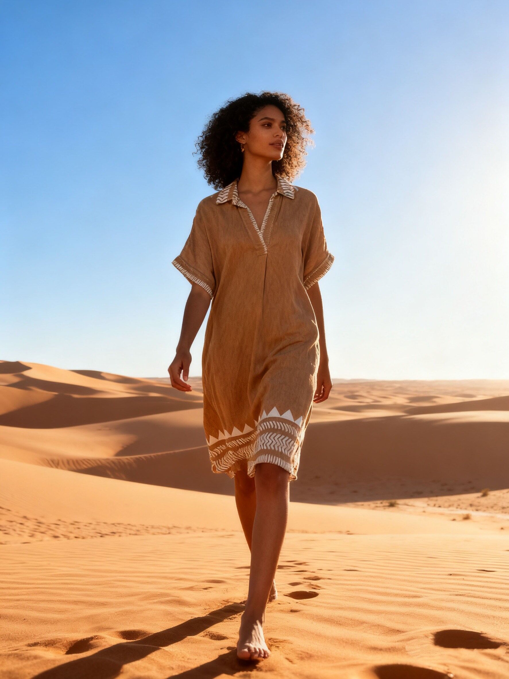 Tunic dress, V-neck, flared cut with invisible pockets