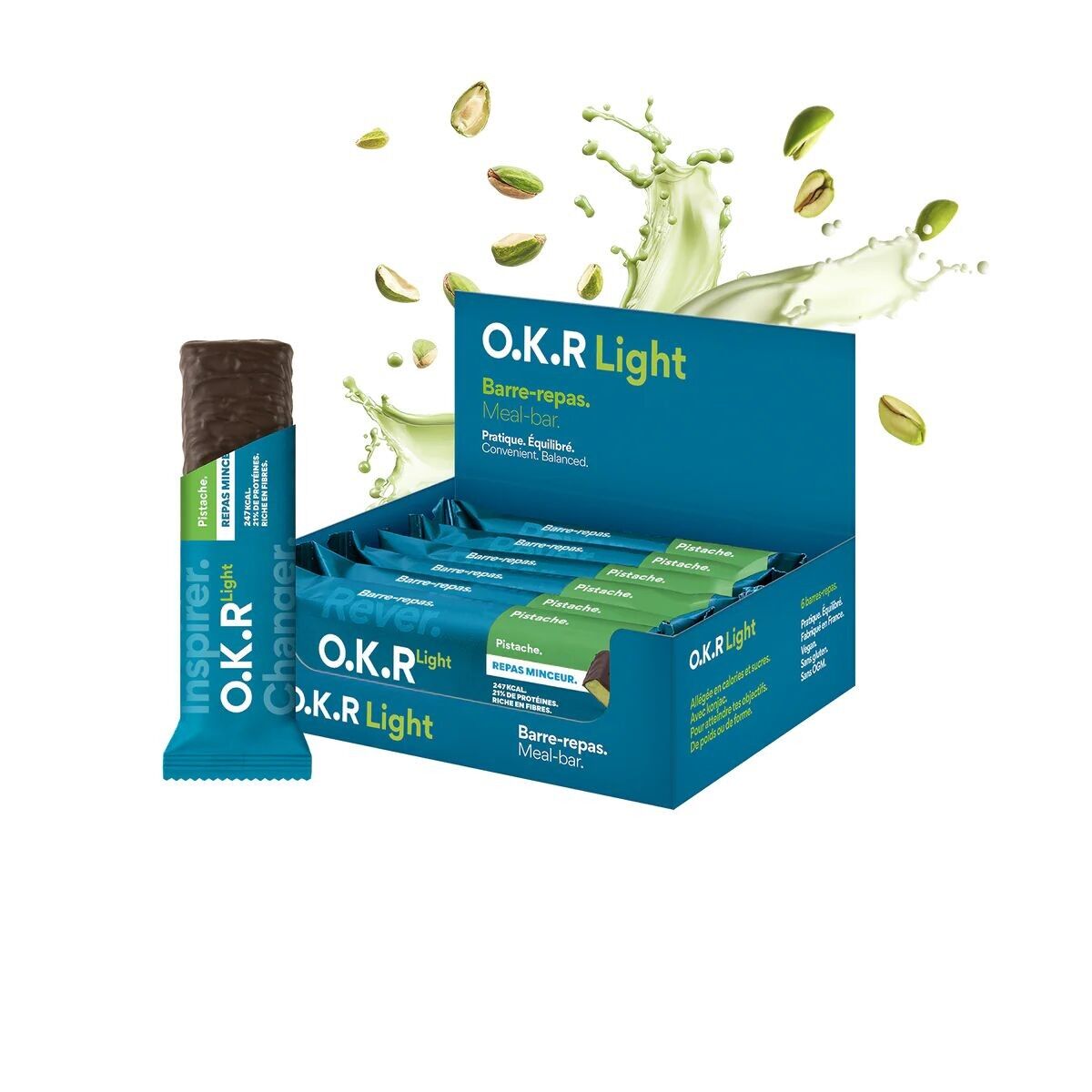 Vegan protein-enriched slimming meal bar. Pistachio Chocolate.