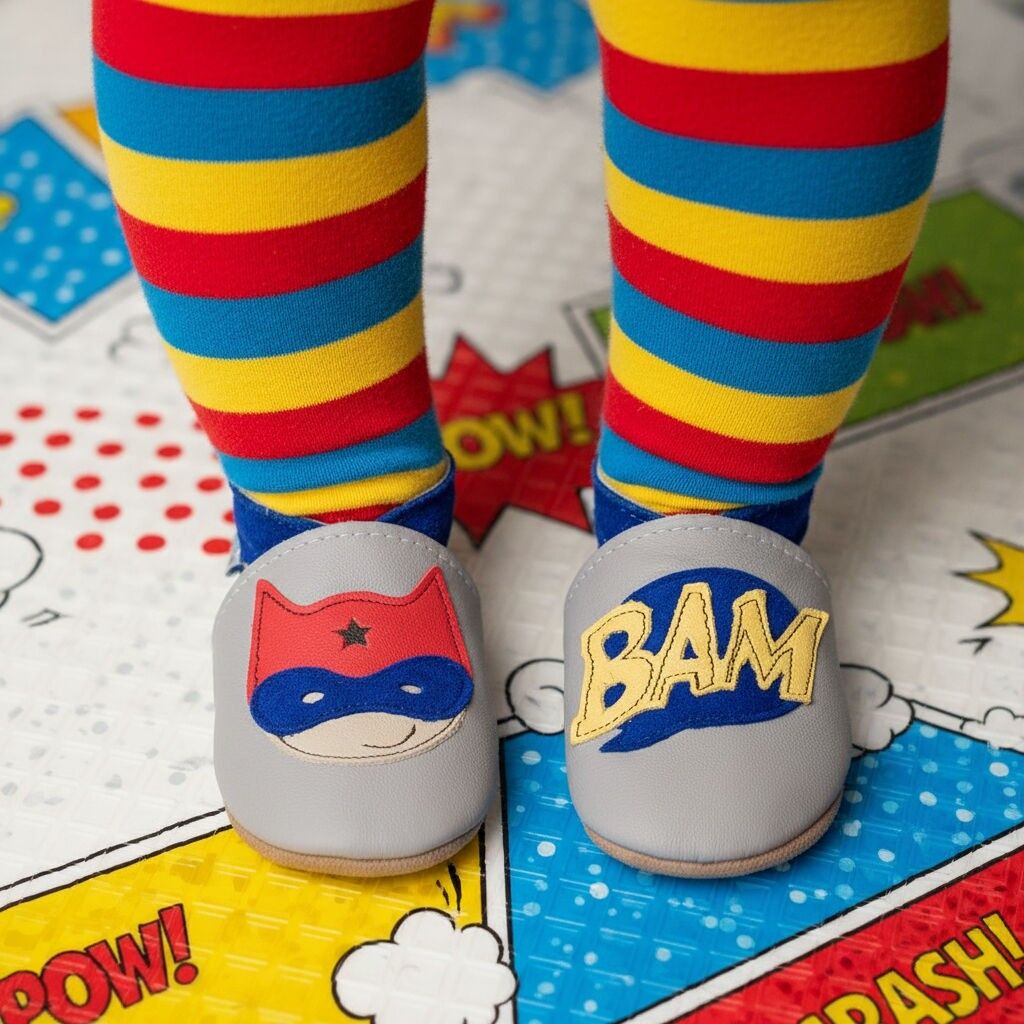 Chaussures Barefoot en cuir pour bébés et enfants, gris super-héros