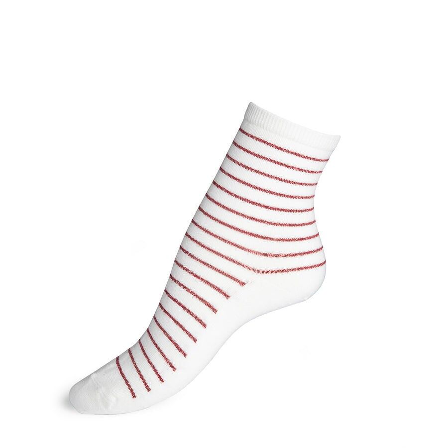 Gestreifte Oberteile – Damensocken – ecru-rote Baumwolle