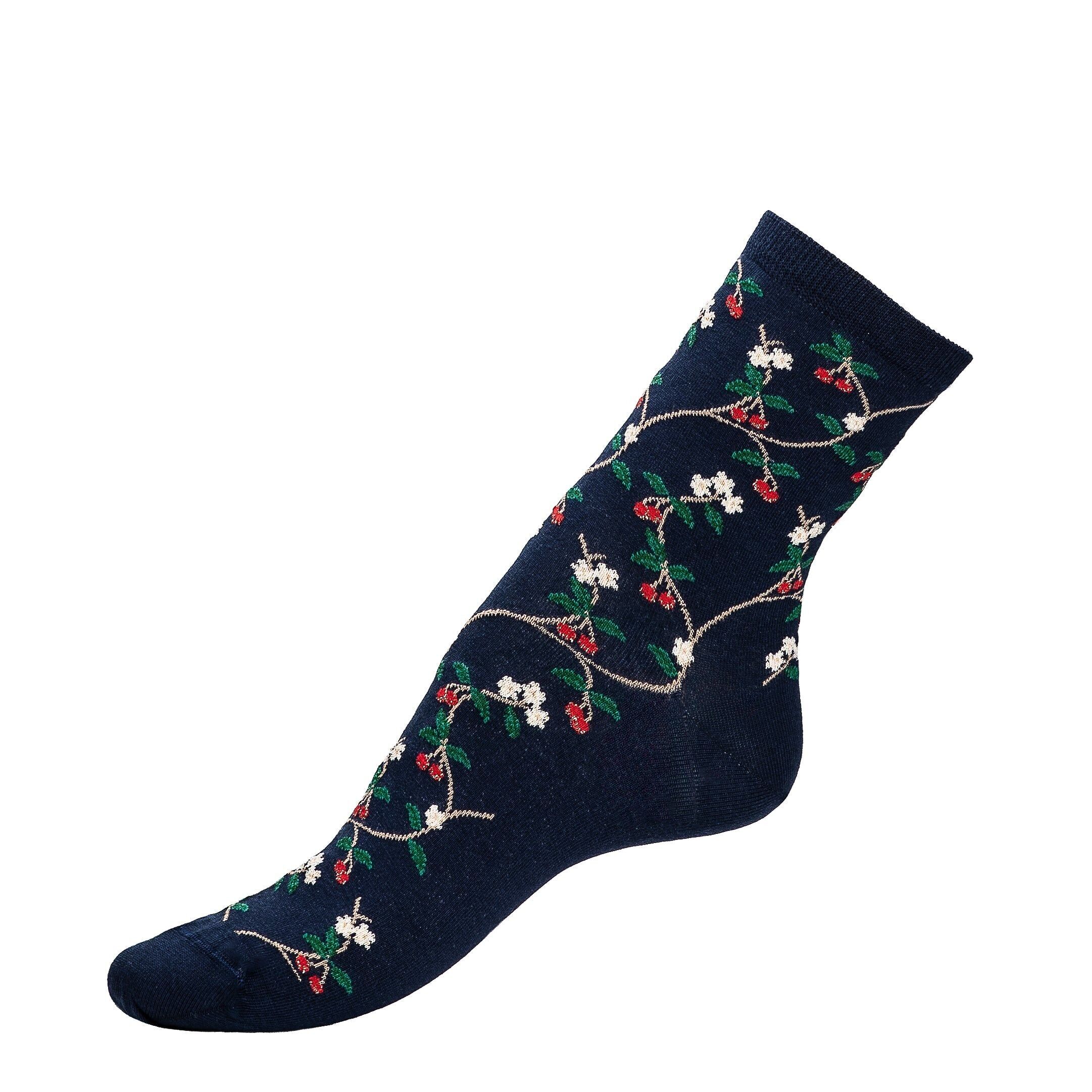 Kirschen – Damensocken – marineblaue Baumwolle