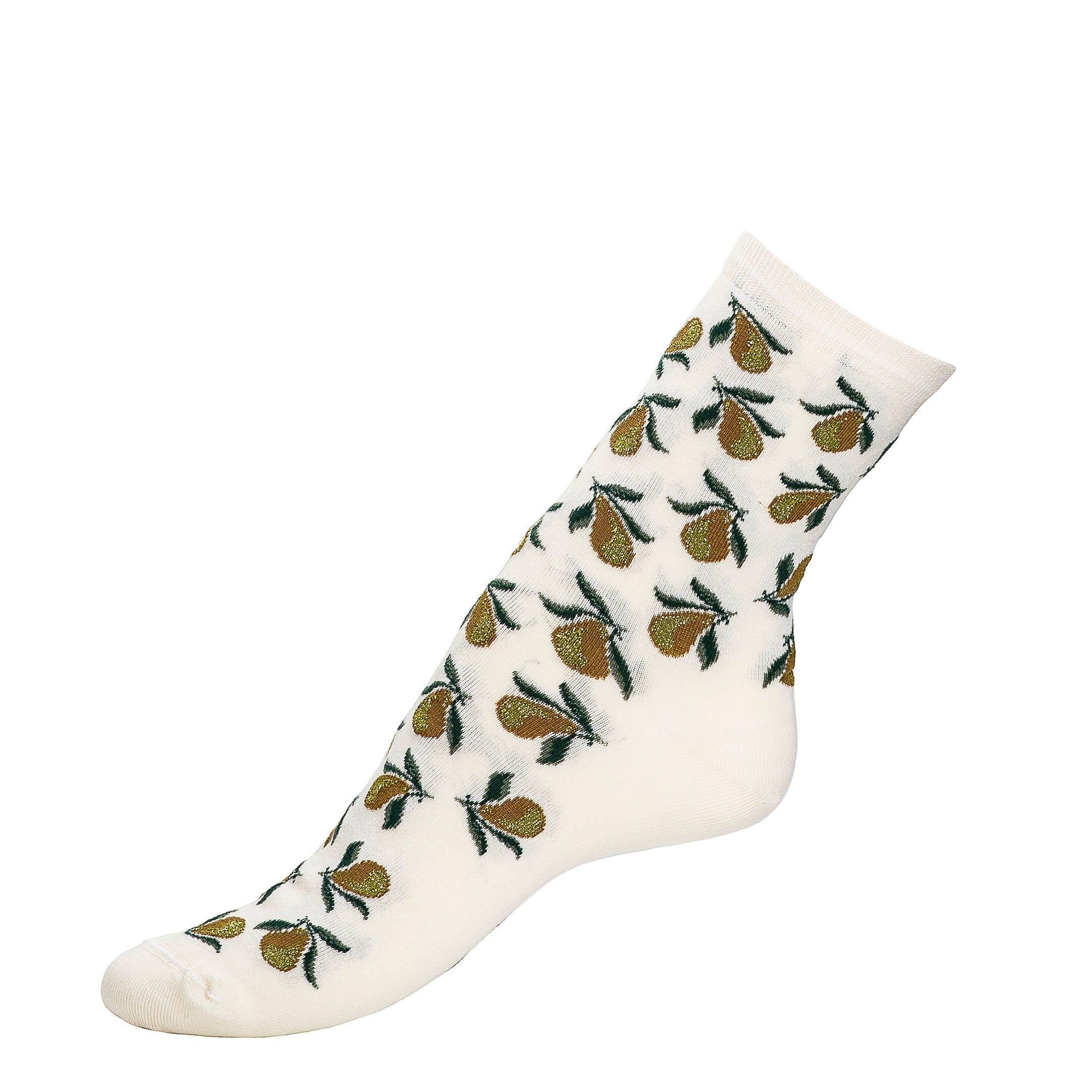 Birnen - Damensocken - ecrufarbene Baumwolle
