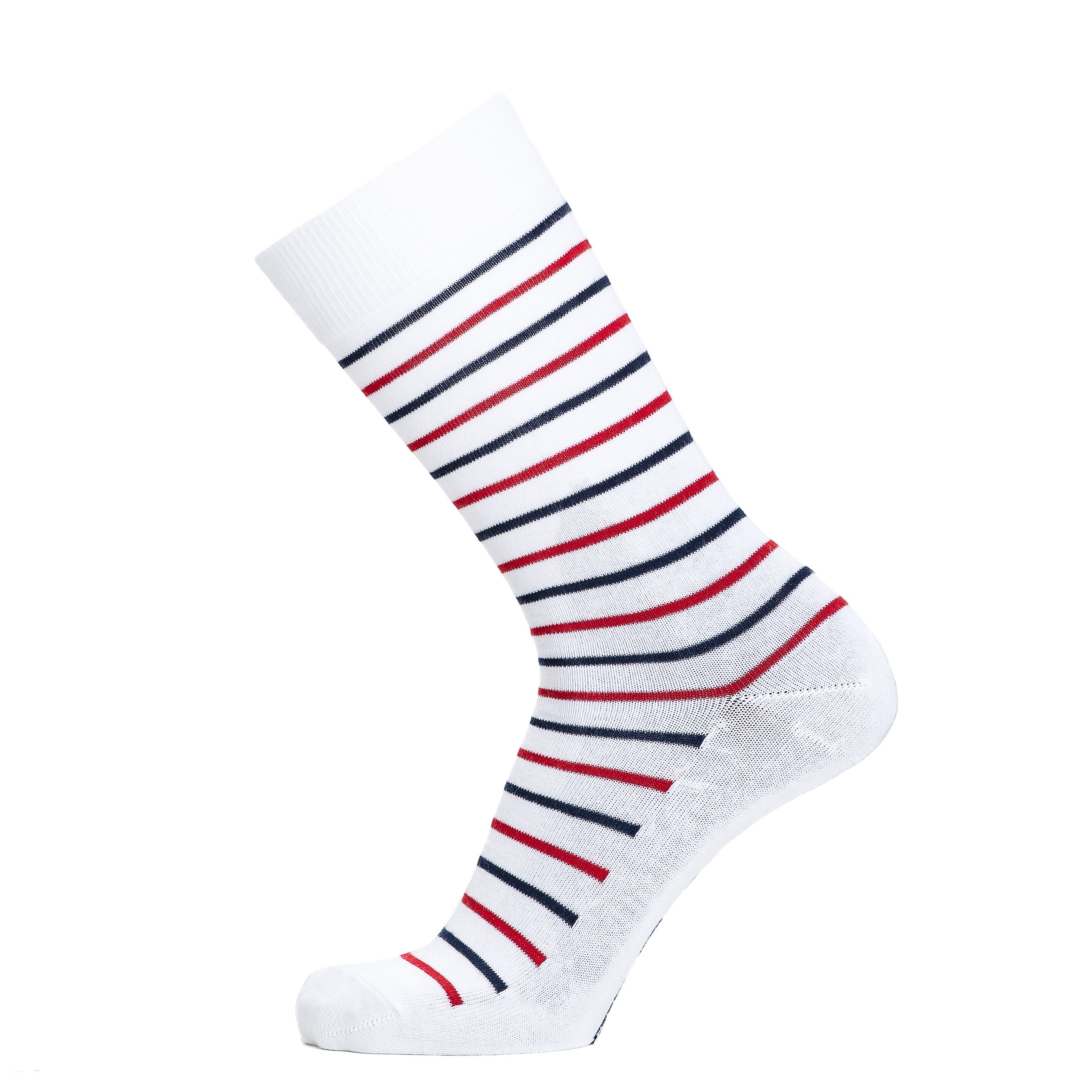 Dreifarbiges Breton-Streifenhemd – Herrensocken – weiße Baumwolle