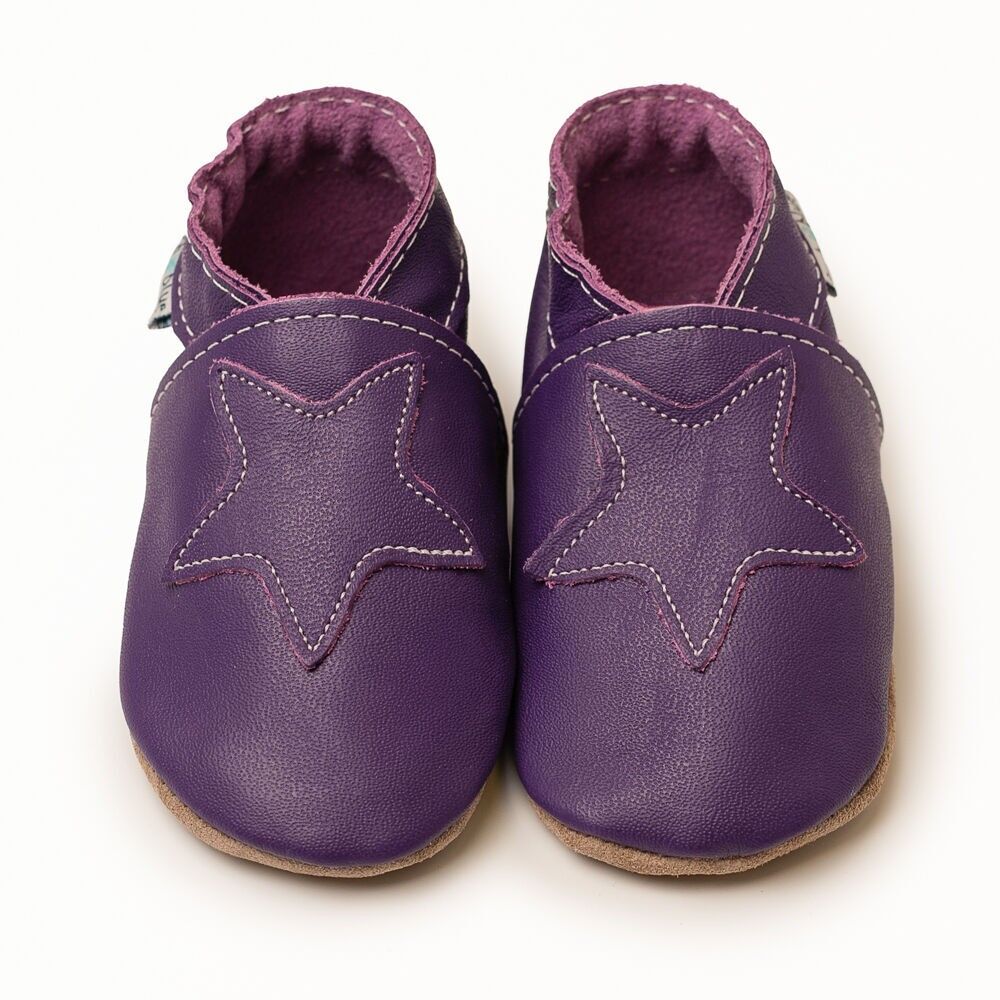 Chaussures Barefoot en cuir pour bébés et enfants, violet étoilé