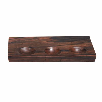 Trio Ebony wood serving board with dip bowls