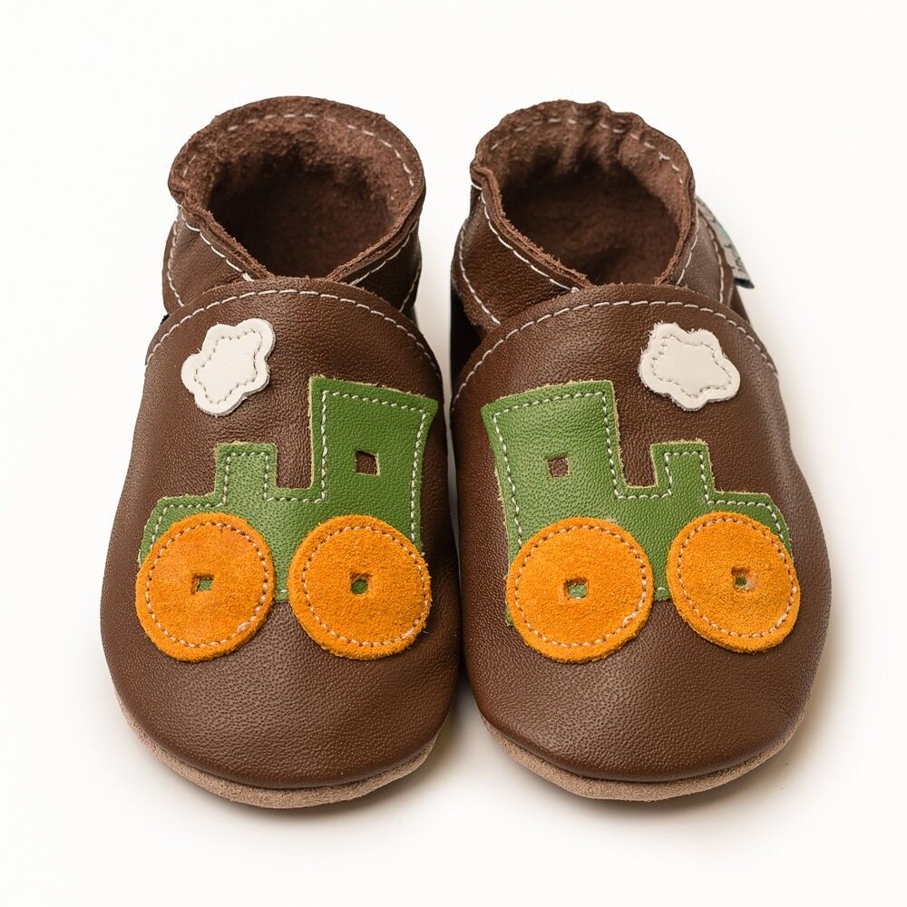 Chaussures en cuir Barefoot pour bébés et enfants Toot Train Chocolat