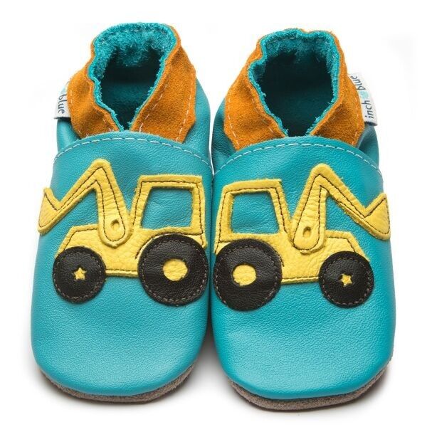 Chaussures en cuir Barefoot pour bébés et enfants, motif Digger turquoise
