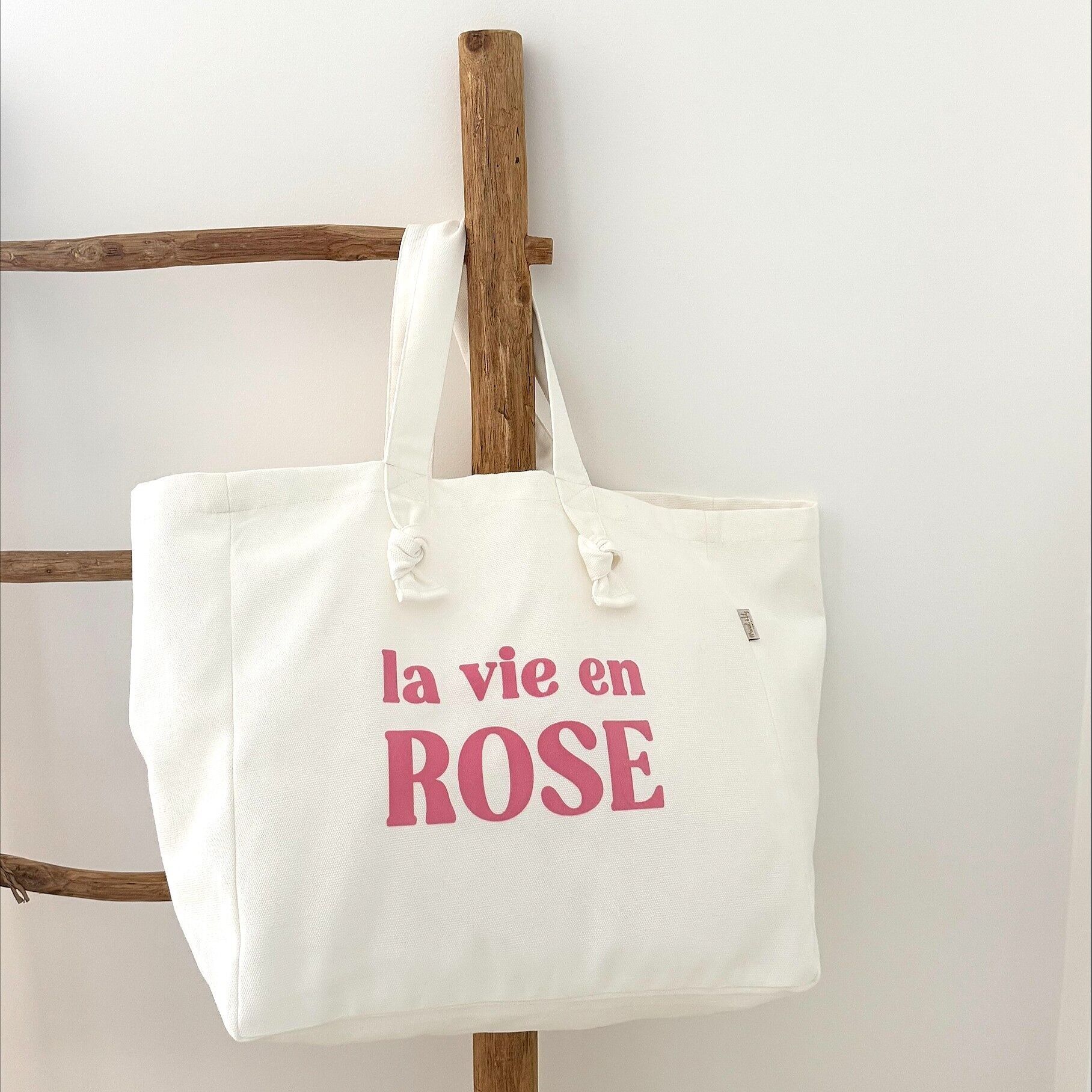 Borsa tote "La vie en Rose" color latte