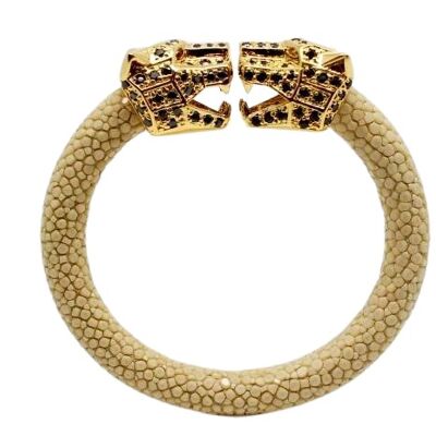 Panther head bracelet in Galuchat Beige