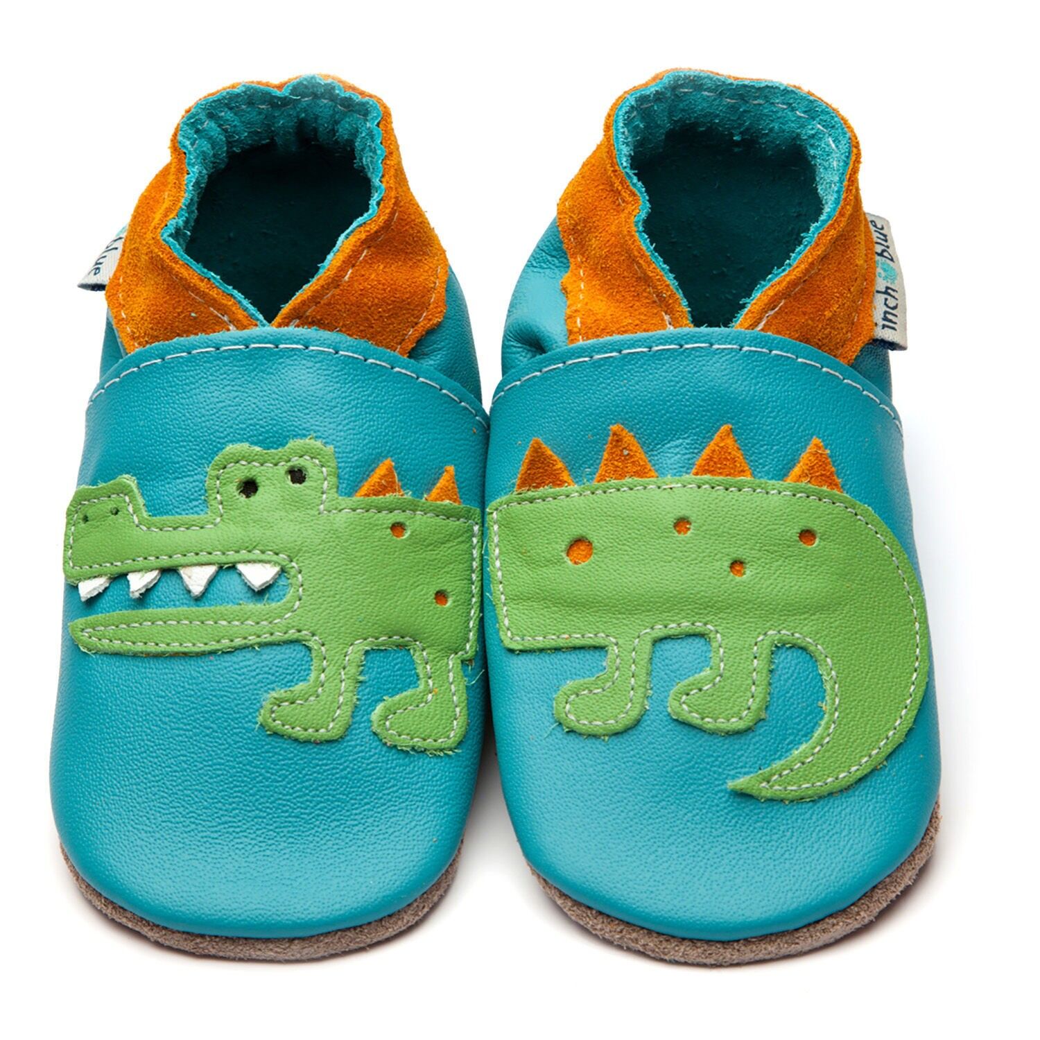 Scarpe per bambini e neonati in pelle Barefoot, color coccodrillo turchese